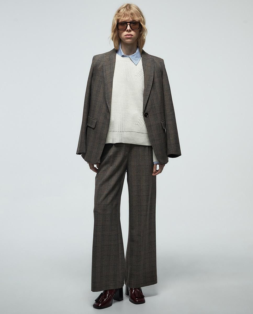 스페라 테일러드 체크 플리츠 와이드 팬츠 58405003144 MARRON - 상세 이미지 2