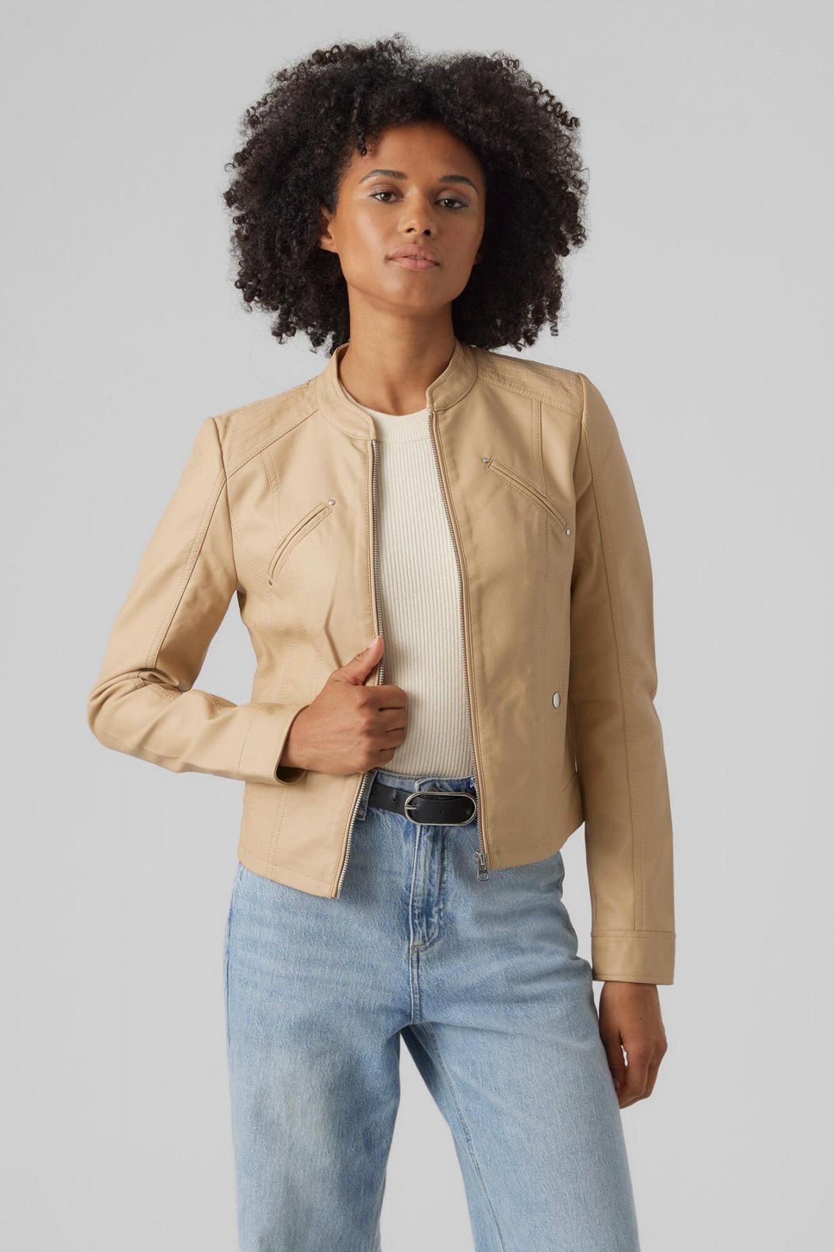 베로모다 베이지 레더라이크 테크니컬 집업 재킷 7930095 BEIGE - 상세 이미지 2