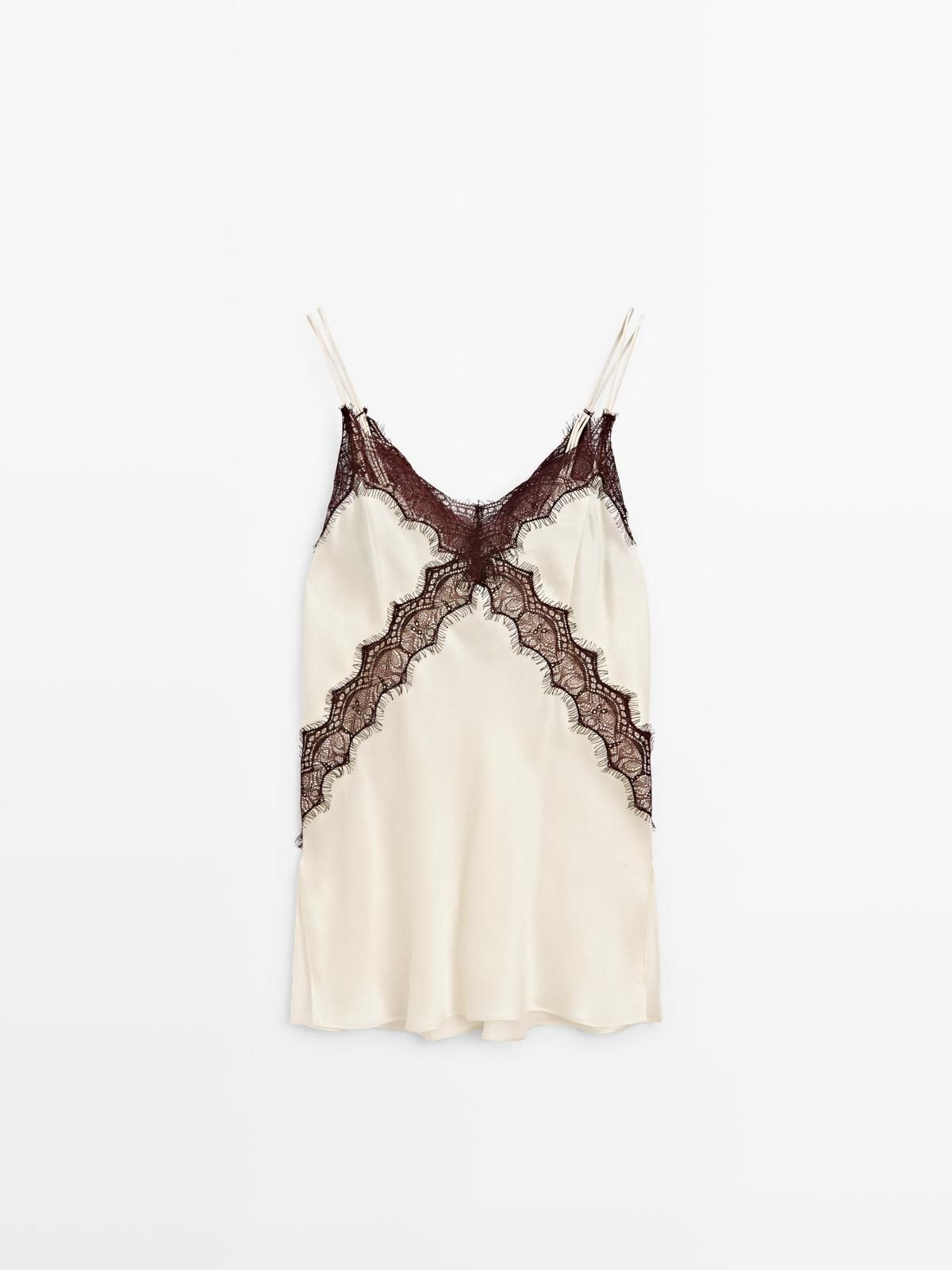 마시모두띠 실크 레이스 스트랩 캐미솔 탑 9406/950 IVORY - 메인 이미지