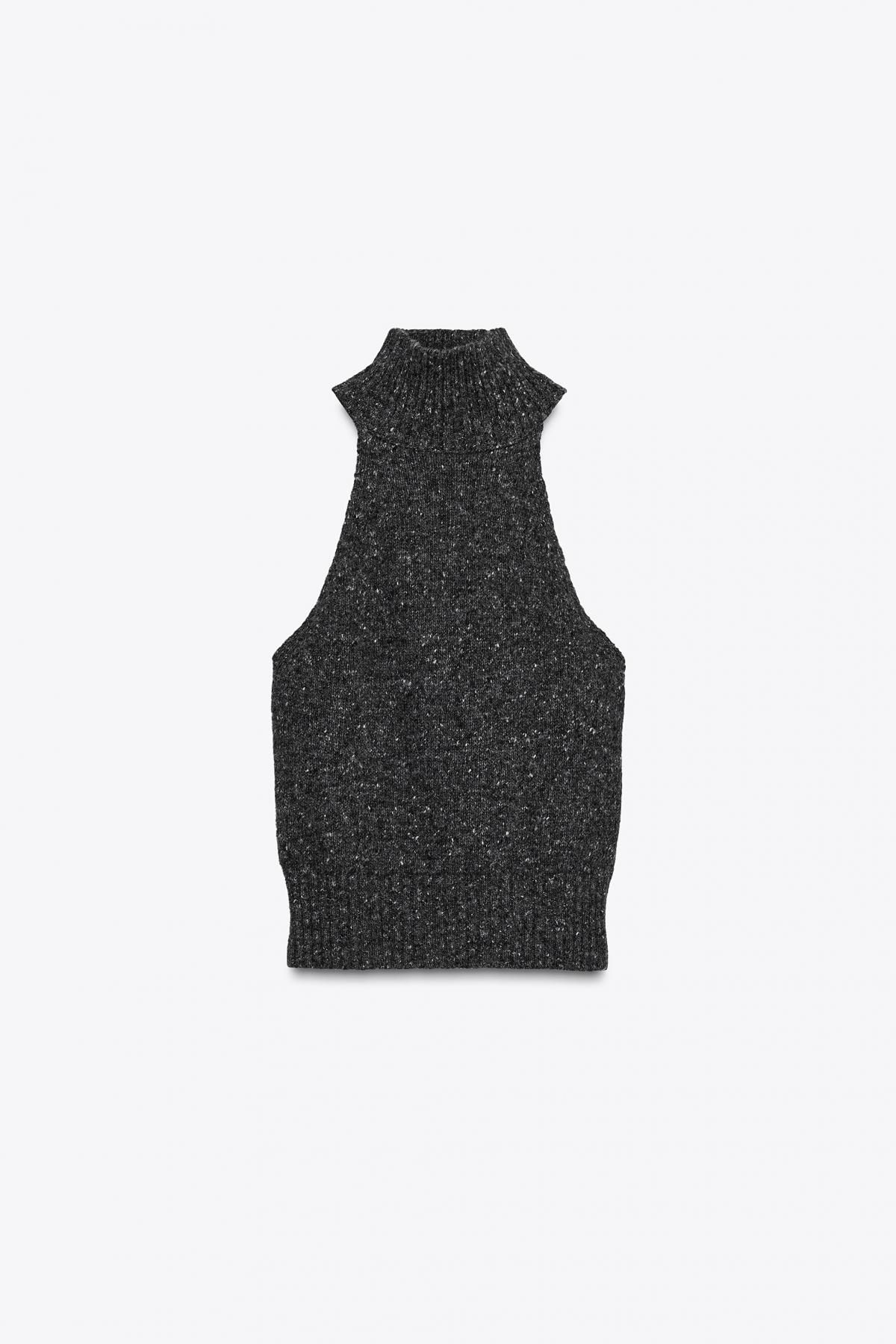 자라 울 블렌드 하이넥 홀터넥 니트 민소매 탑 6771/136 ANTHRACITE GREY - 상품 이미지