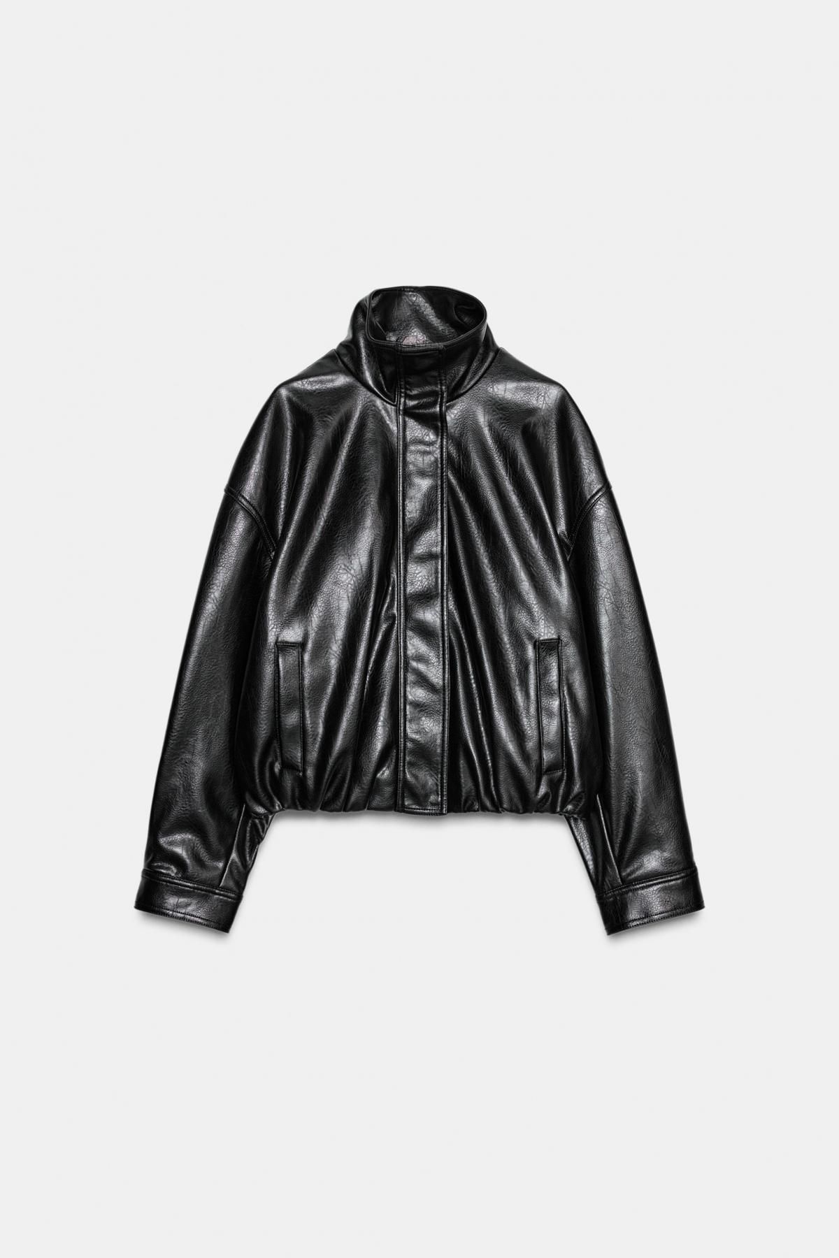 자라 페이크 레더 볼륨 하이넥 집업 재킷 4391/788 BLACK - 메인 이미지