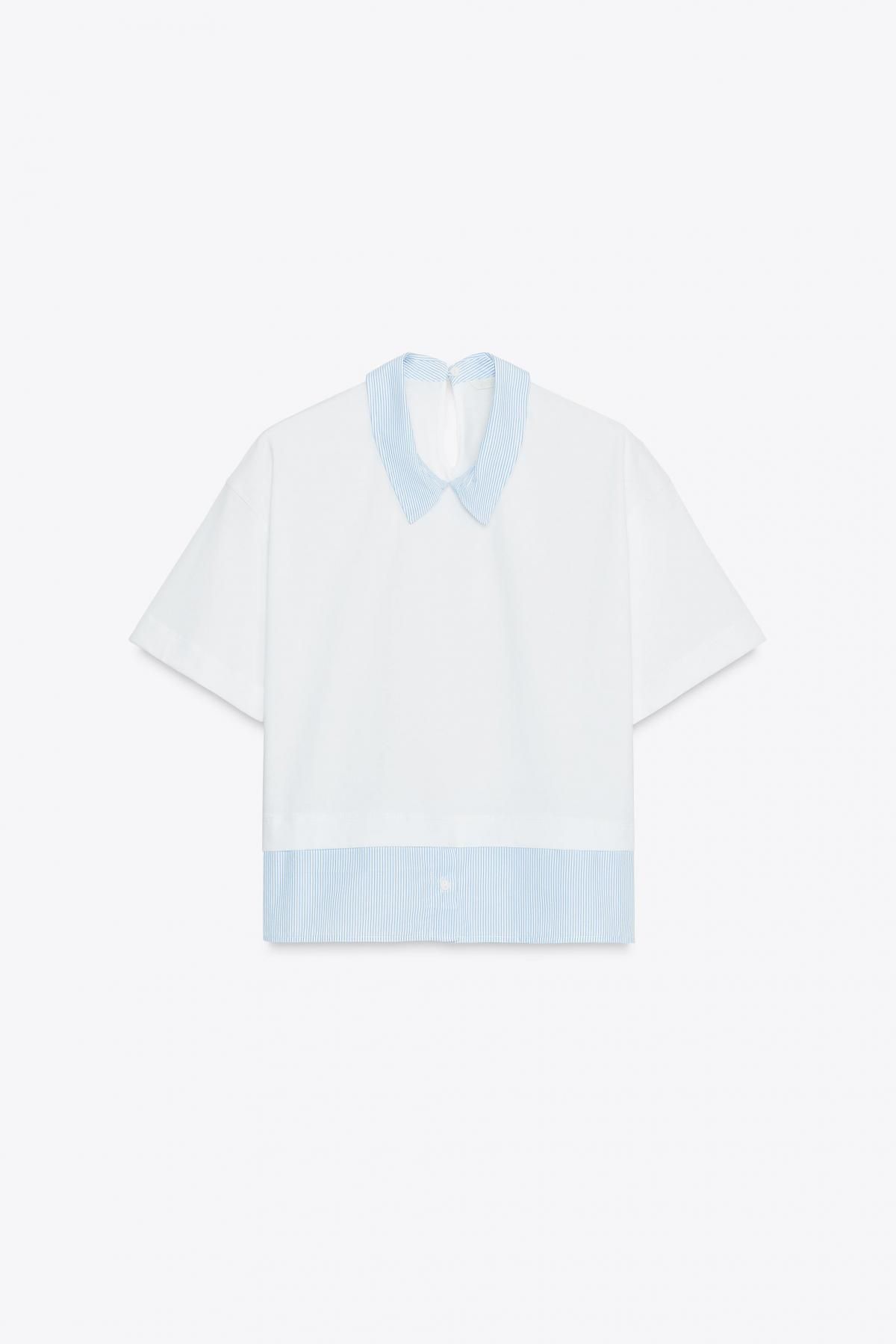 자라 스트라이프 배색 라운드넥 반팔 티셔츠 0264/804 WHITE - 메인 이미지