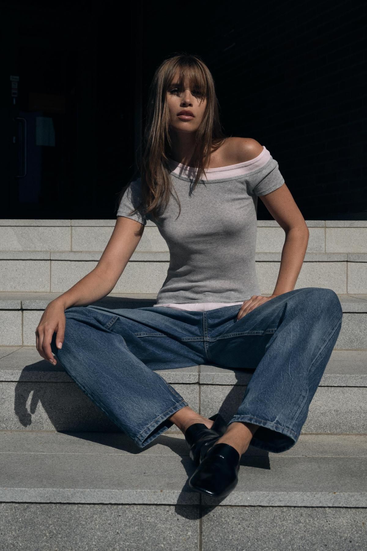자라 비대칭 테크니컬 배색 반팔 티셔츠 5644/853 GREY MARL - 상세 이미지 3