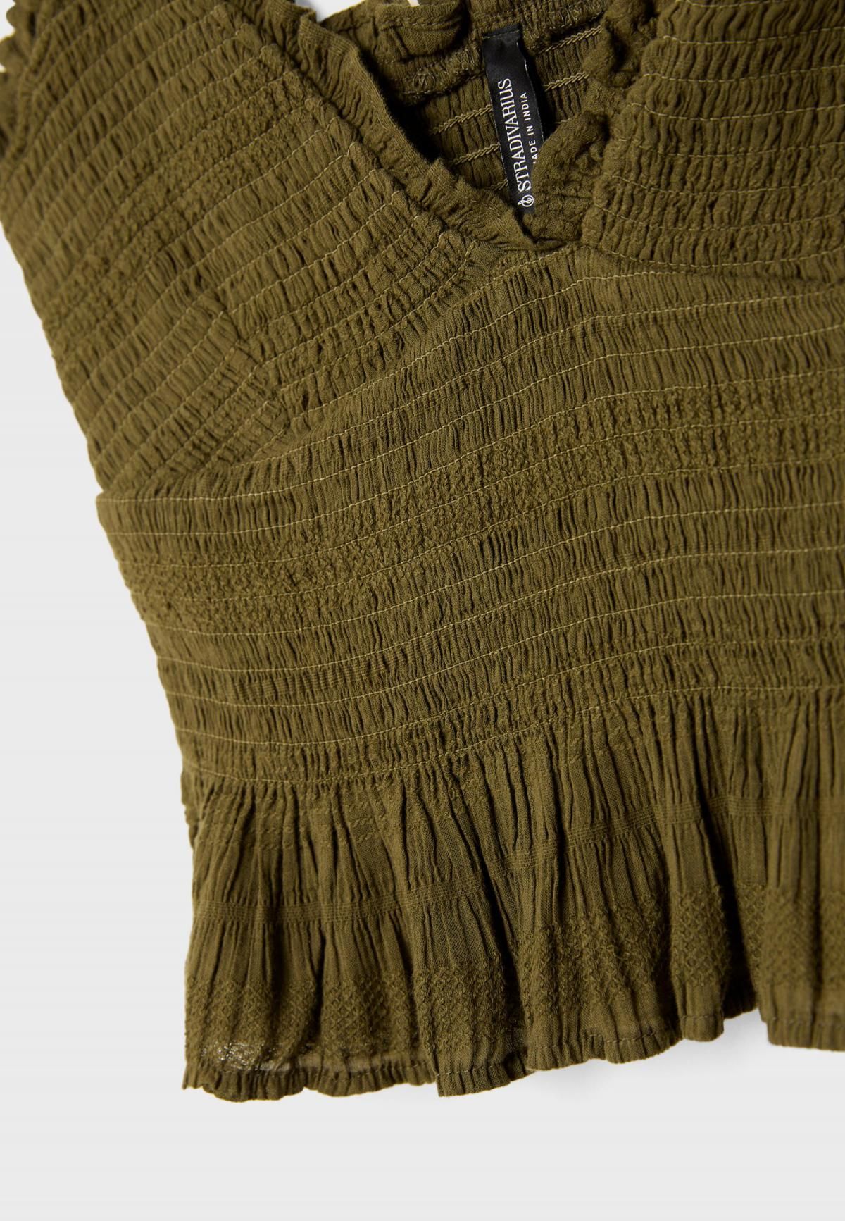 스트라디바리우스 러플 민소매 슬림핏 탑 7158/585 KHAKI - 상세 이미지 3