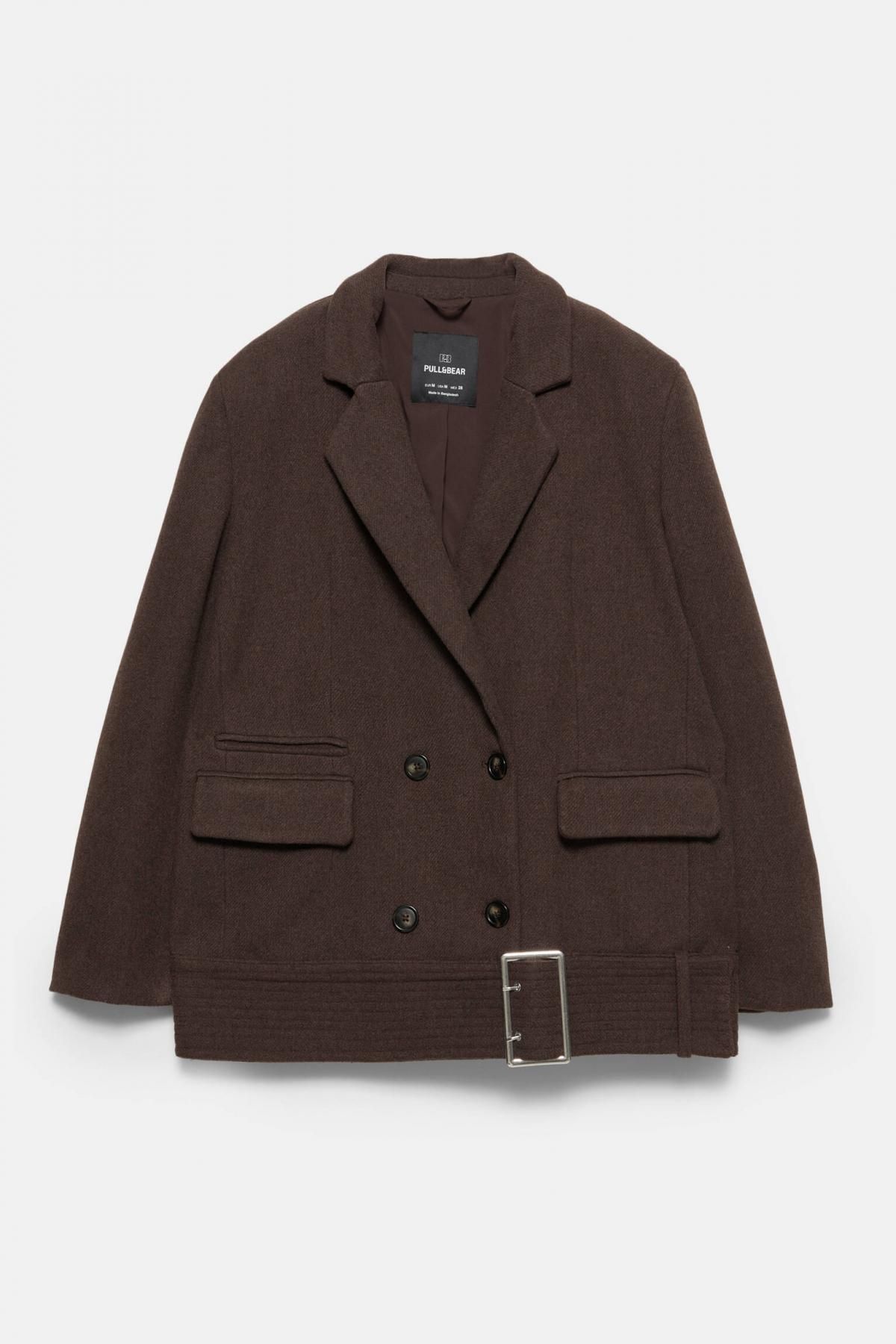 풀앤베어 더블브레스트 브라운 벨트 펠트 숏코트 7800/355 BROWN MARL - 메인 이미지