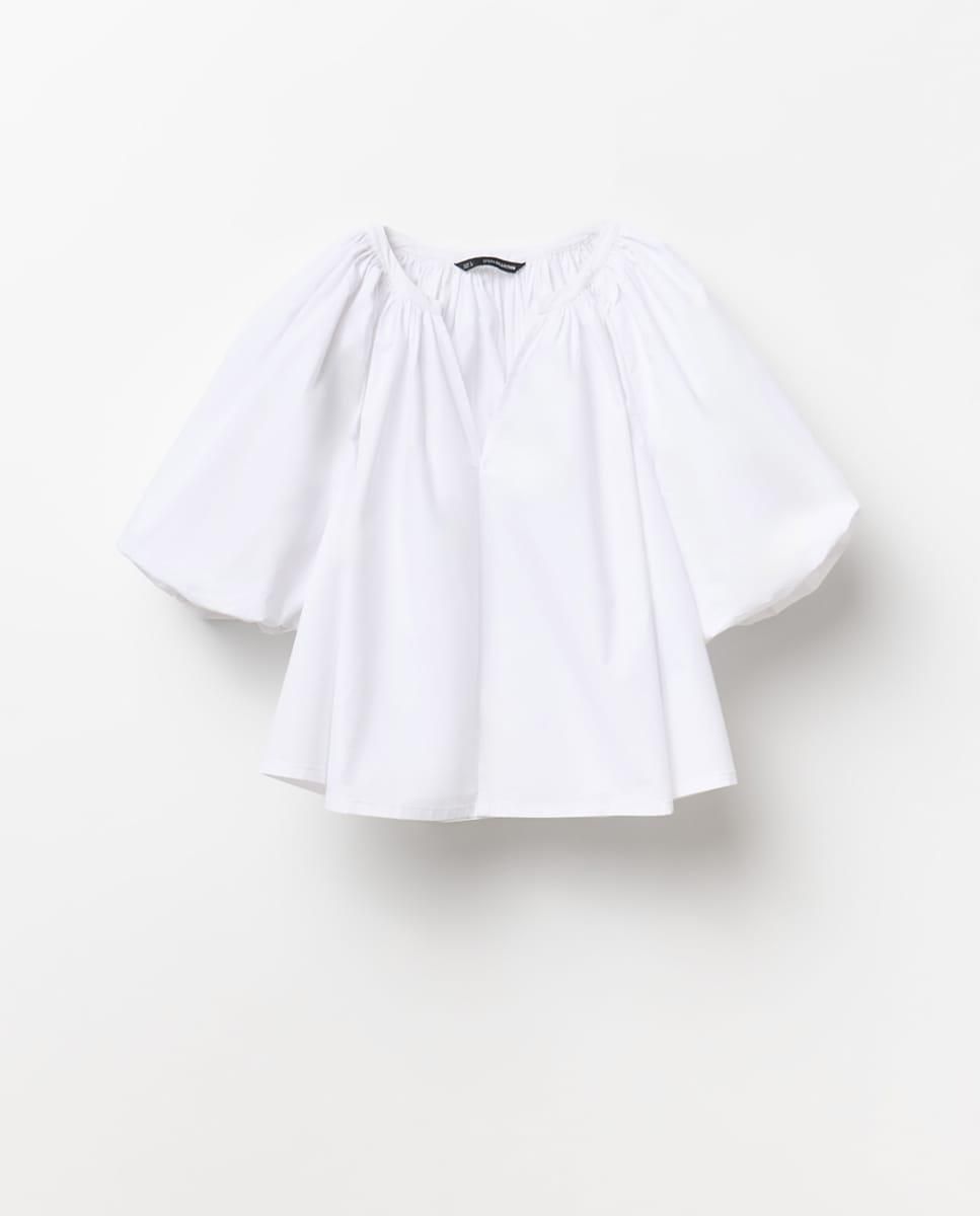 스페라 코튼 포플린 볼륨 소매 브이넥 블라우스 56220103271 BLANCO - 메인 이미지
