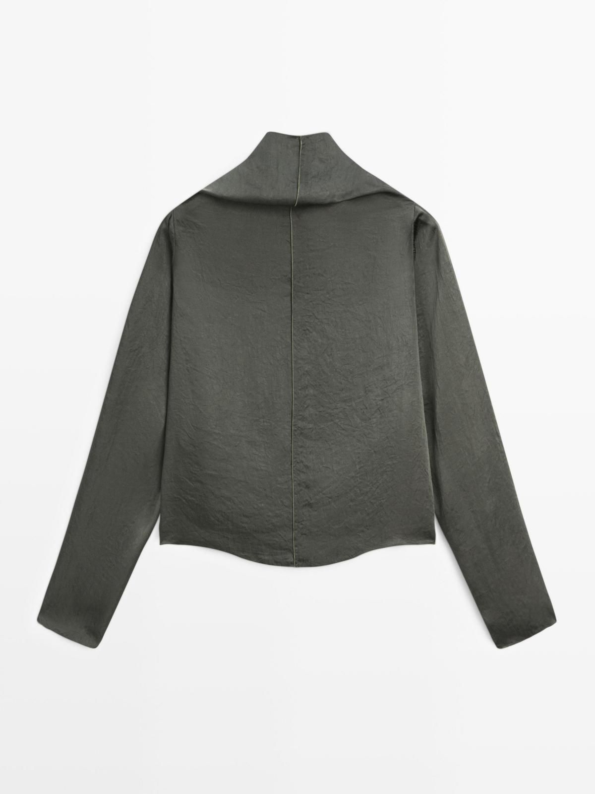 마시모두띠 실키 새틴 드레이프 하이넥 블라우스 9315/950 DARK GREEN - 상세 이미지 4