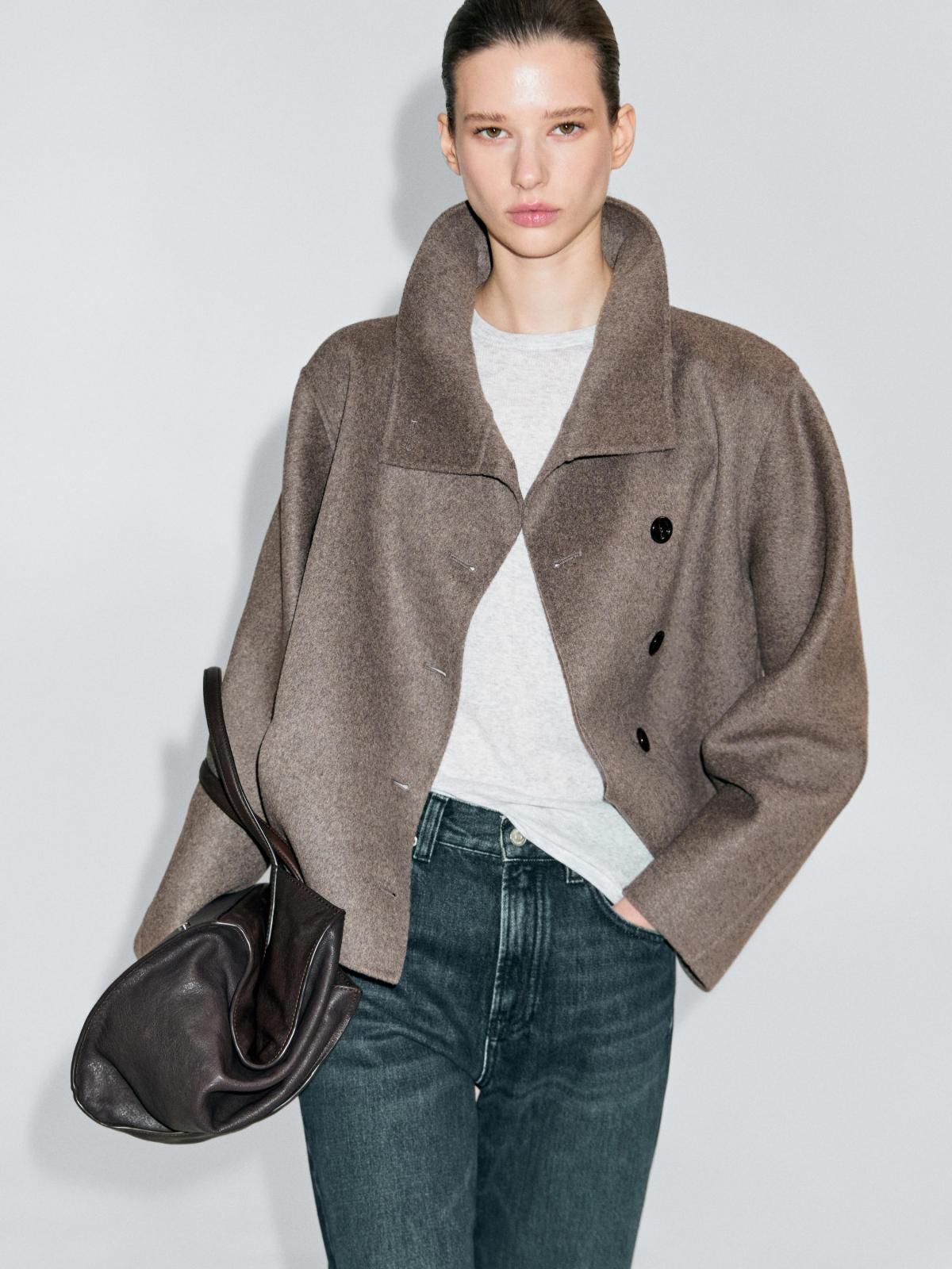 마시모두띠 울블렌드 오버핏 하이넥 숏코트 6403/954 NATURAL GREY - 상품 이미지