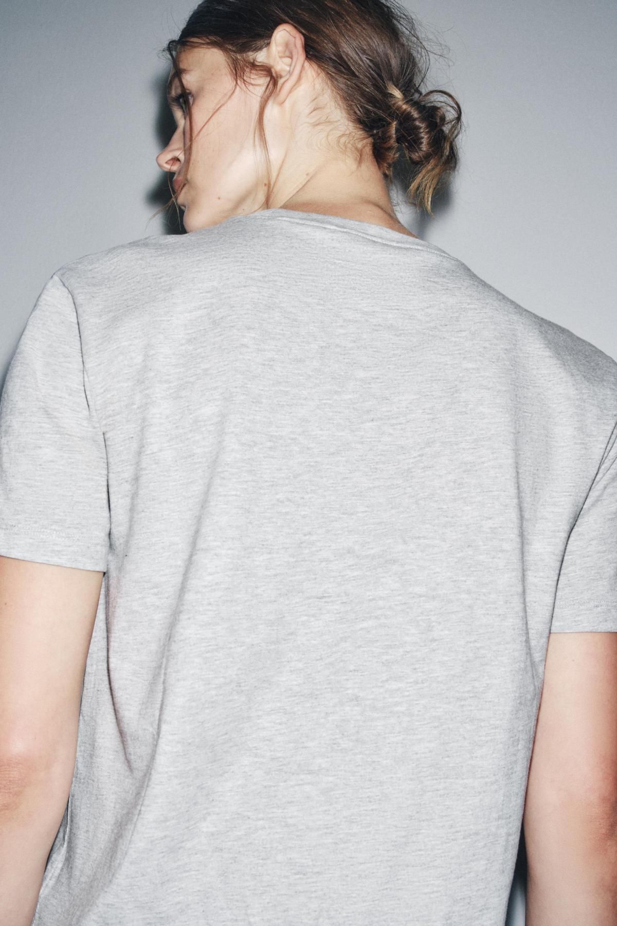 자라 라이트그레이 베이직 코튼 반팔 티셔츠 3253/320 GREY MARL - 상세 이미지 4