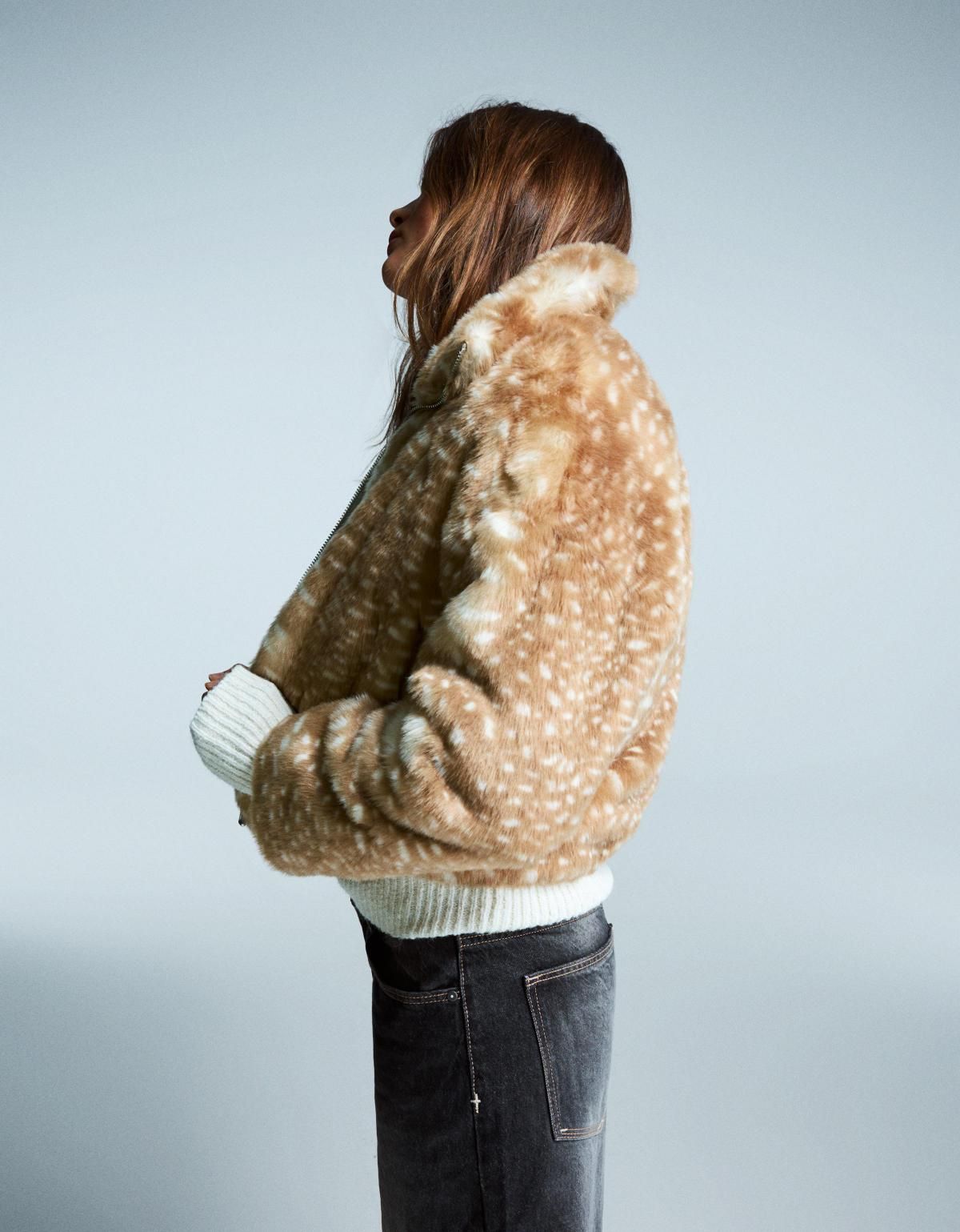 버쉬카 애니멀 프린트 퍼 크롭 자켓 6641/407 CAMEL - 상세 이미지 5
