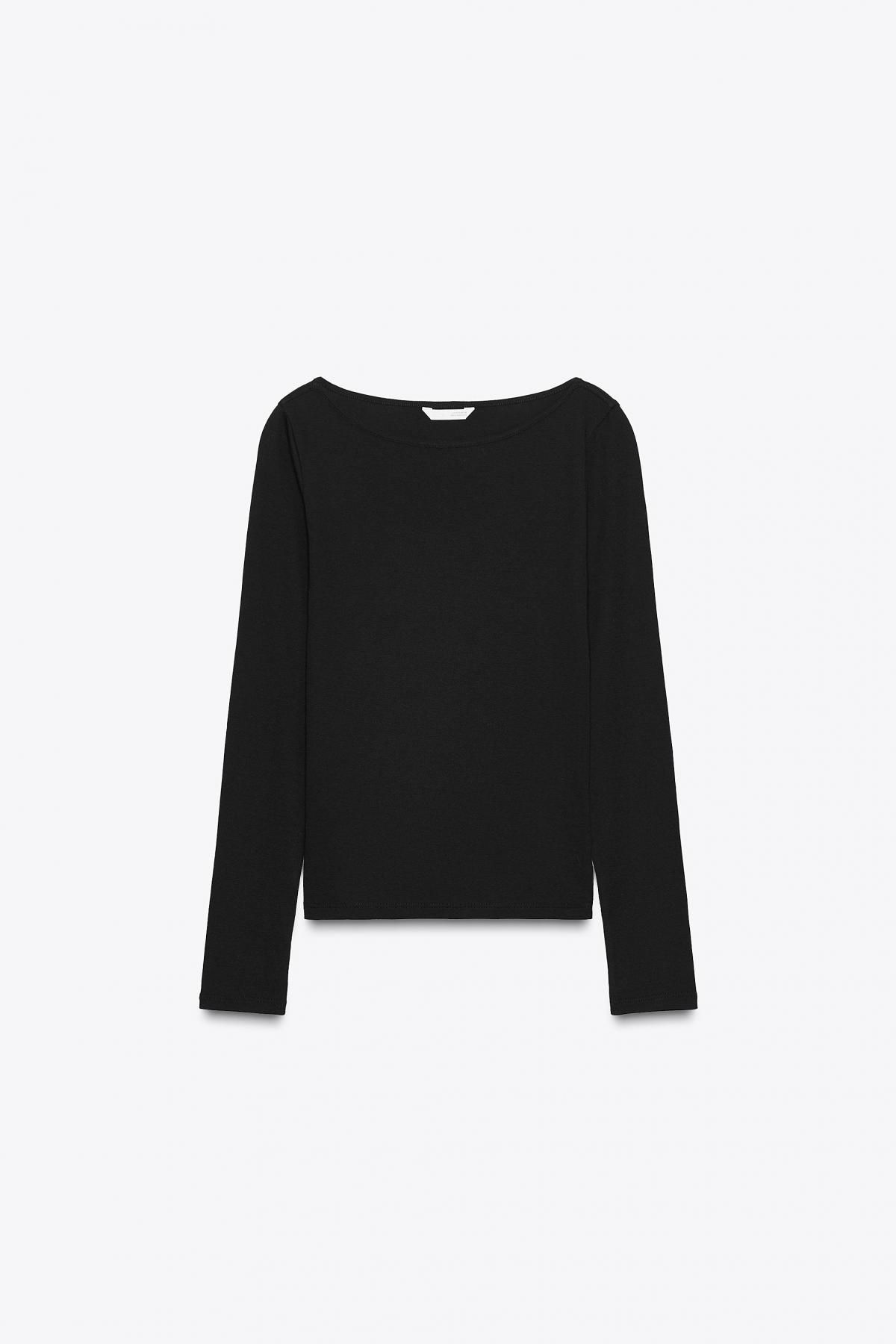 자라 베이직 코튼 보트넥 긴팔 티셔츠 4424/634 BLACK - 메인 이미지