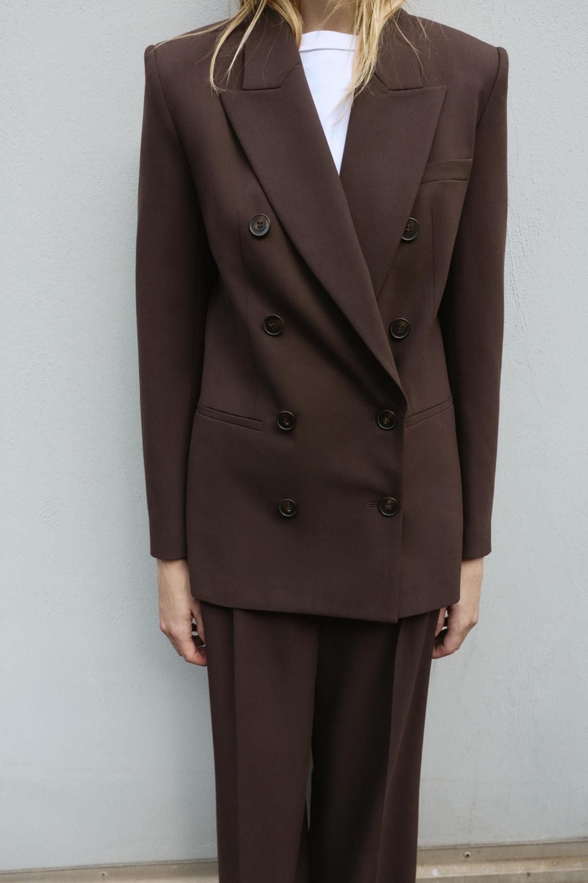자라 테일러드 더블버튼 숄더패드 블레이저 8759/513 BROWN - 상세 이미지 5