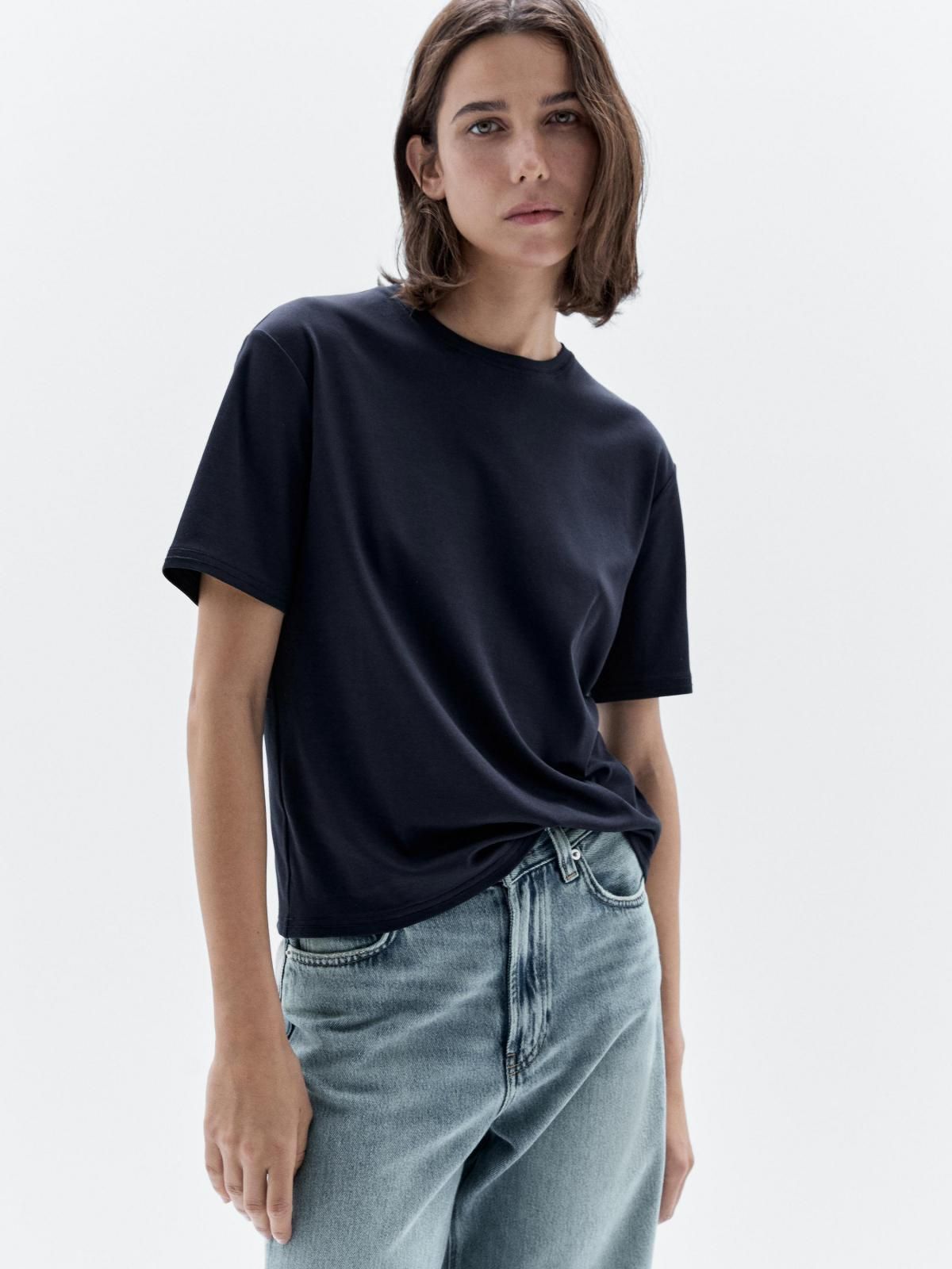마시모두띠 백 심라인 미니멀 라운드넥 반팔 티셔츠 6830/935 NAVY BLUE - 상품 이미지