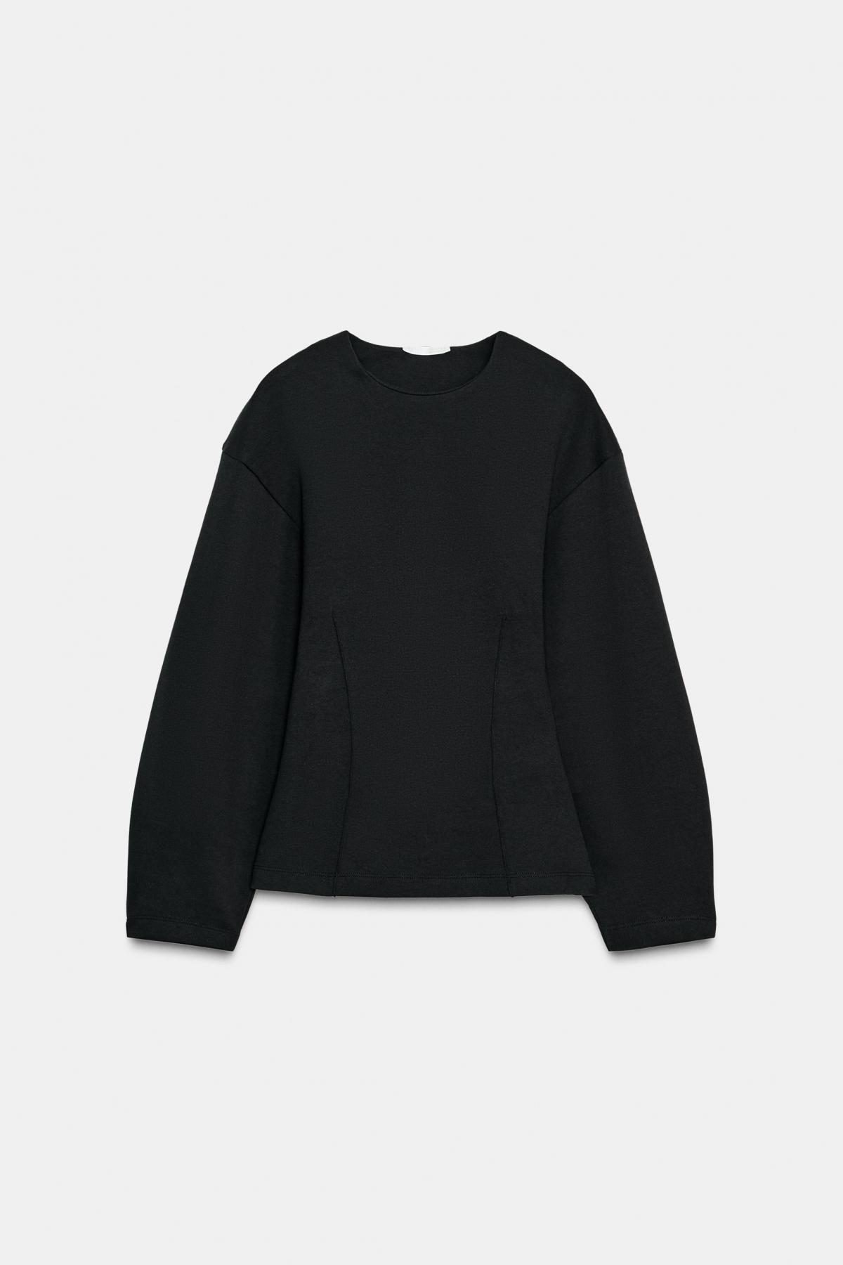 자라 테크니컬 슬림핏 라운드넥 긴팔 티셔츠 3641/872 BLACK - 메인 이미지