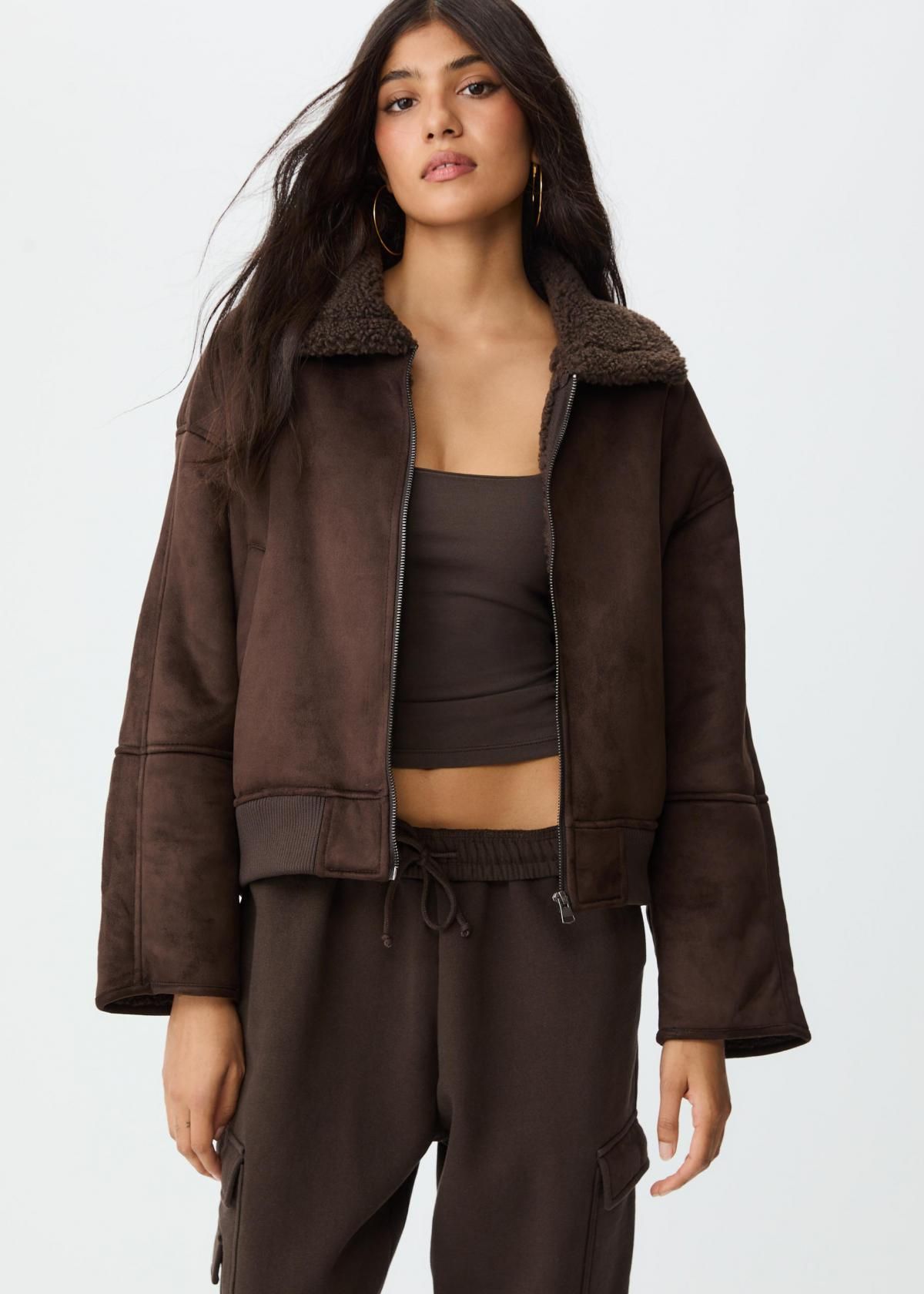 스트라디바리우스 페이크퍼 카라 더블페이스 무스탕 자켓 8457/760 BROWN - 상세 이미지 5
