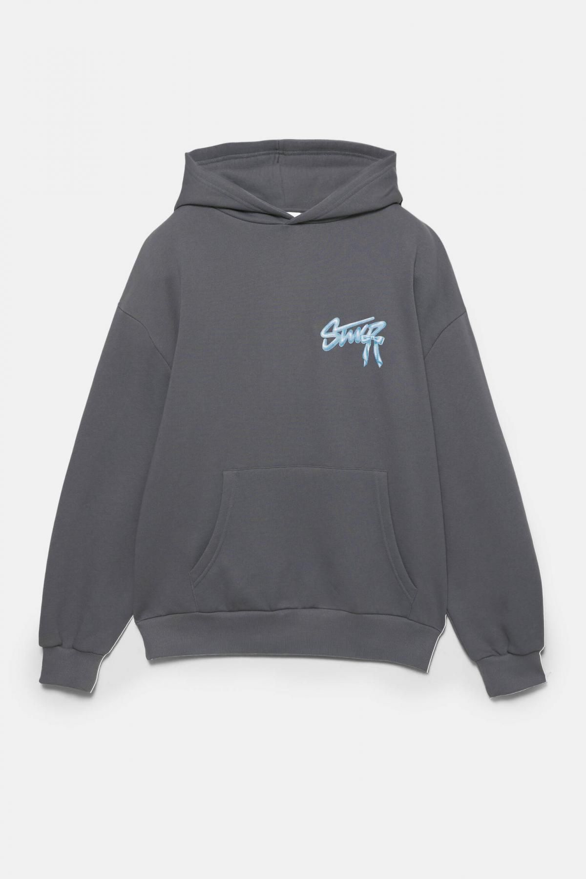 풀앤베어 리본 그래픽 오버핏 코튼 후드티 7560/359 ANTHRACITE GREY - 상품 이미지