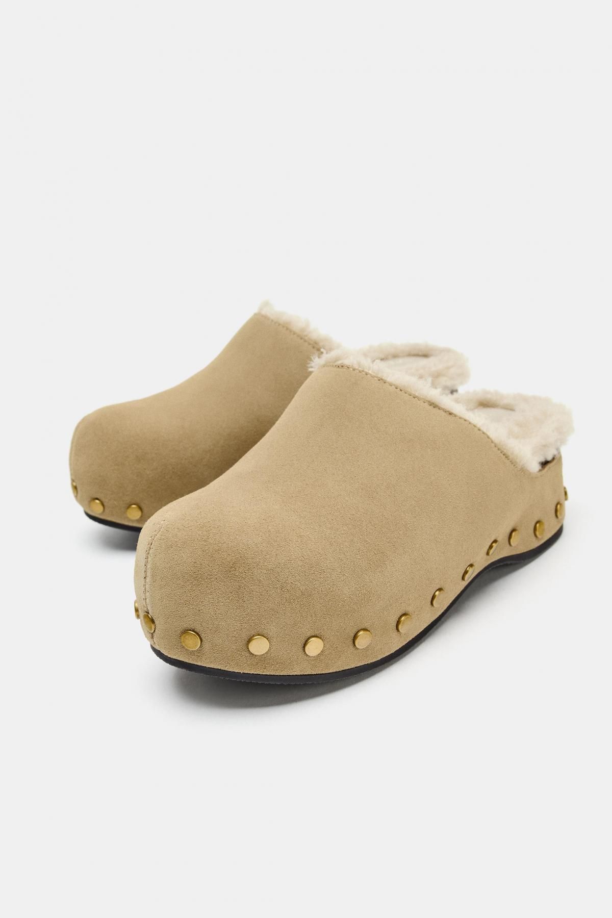 자라 스터드 스웨이드 플랫폼 로우힐 퍼 클로그 2542/610 SAND BROWN - 상세 이미지 5