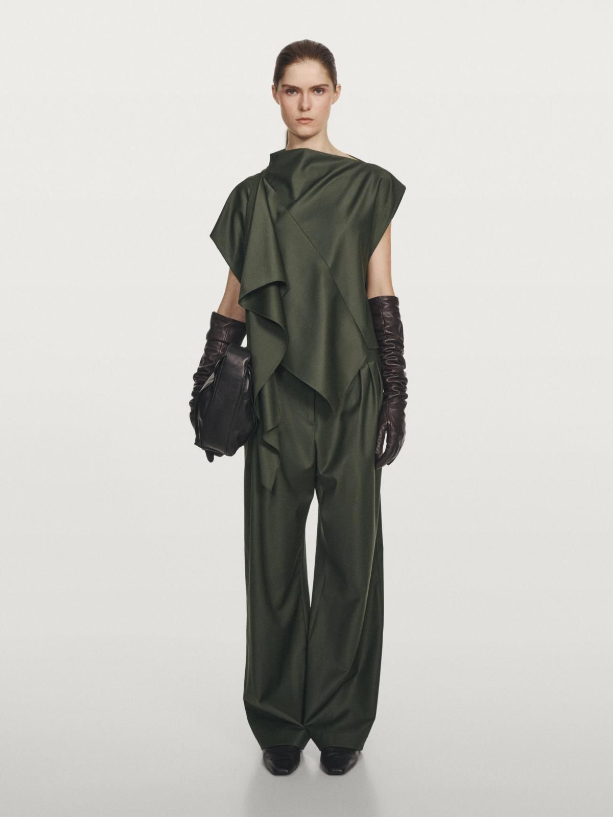 마시모두띠 울 블렌드 비대칭 민소매 블라우스 9403/951 DARK GREEN - 상세 이미지 5