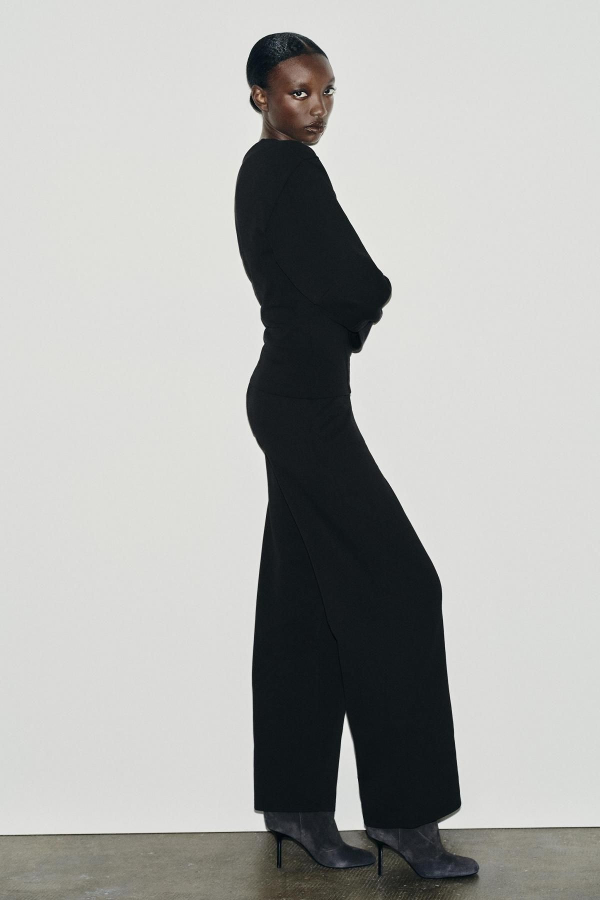 자라 와이드 하이웨이스트 테크니컬 니트 팬츠 3641/873 BLACK - 상세 이미지 3