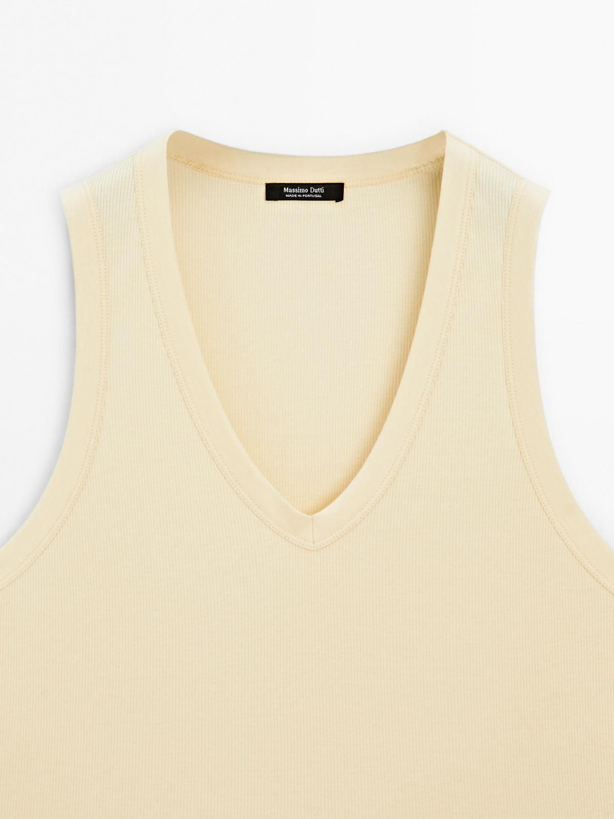 마시모두띠 미니멀 브이넥 100 코튼 민소매 티셔츠 6804/107 PALE YELLOW - 상세 이미지 2