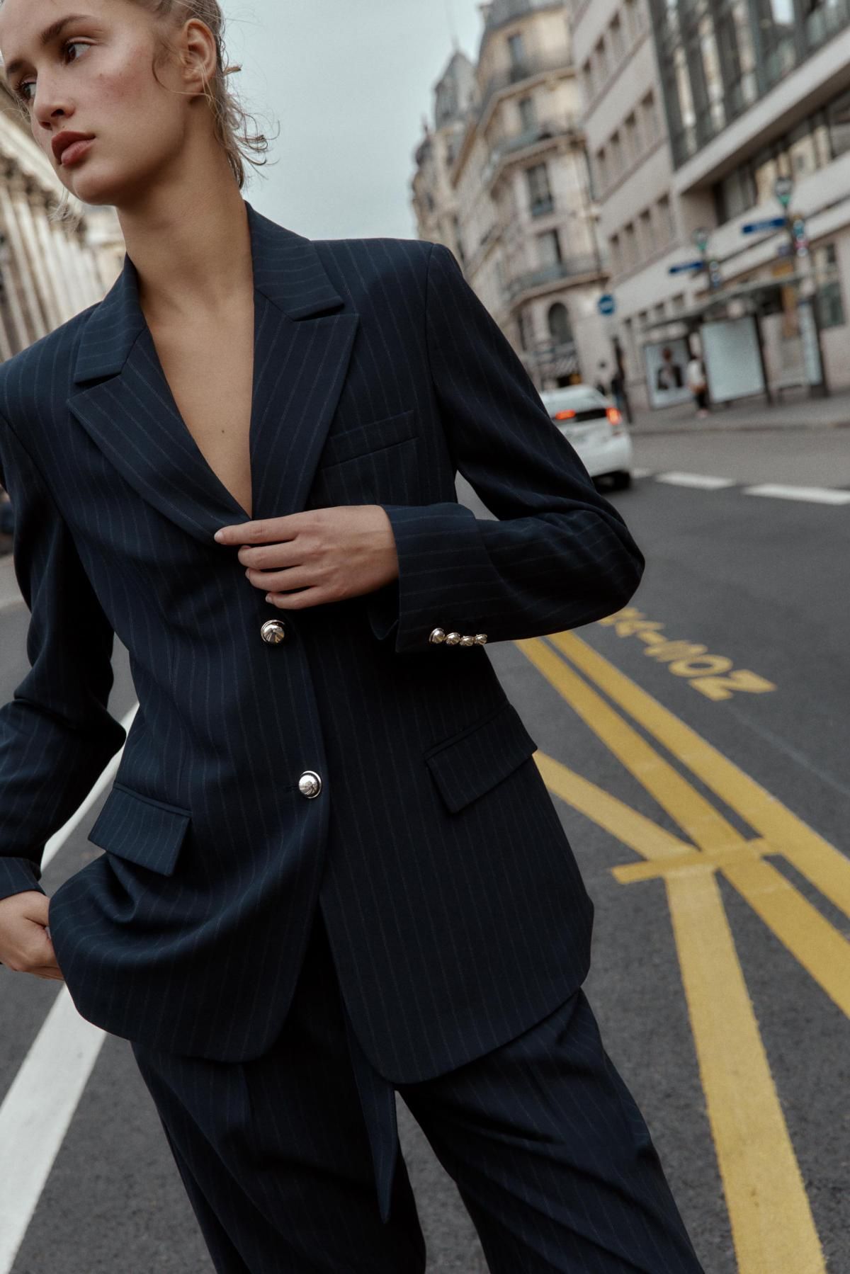 자라 테일러드 핀스트라이프 숄더패드 블레이저 9044/611 NAVY BLUE - 상세 이미지 3