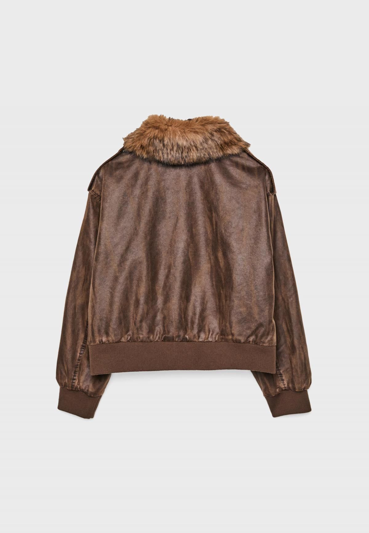스트라디바리우스 페이크 퍼 테크니컬 크롭 무스탕 자켓 8482/721 BROWN - 상세 이미지 2