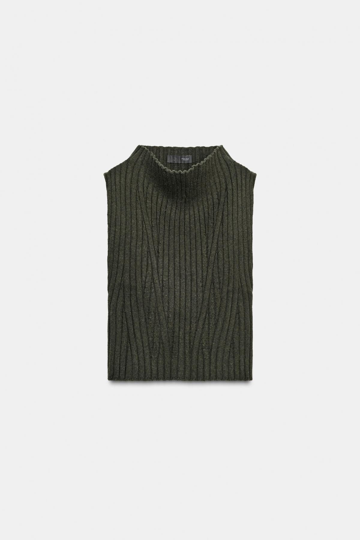 자라 울 혼방 하이넥 골지 니트 민소매 탑 5536/191 DARK KHAKI - 메인 이미지