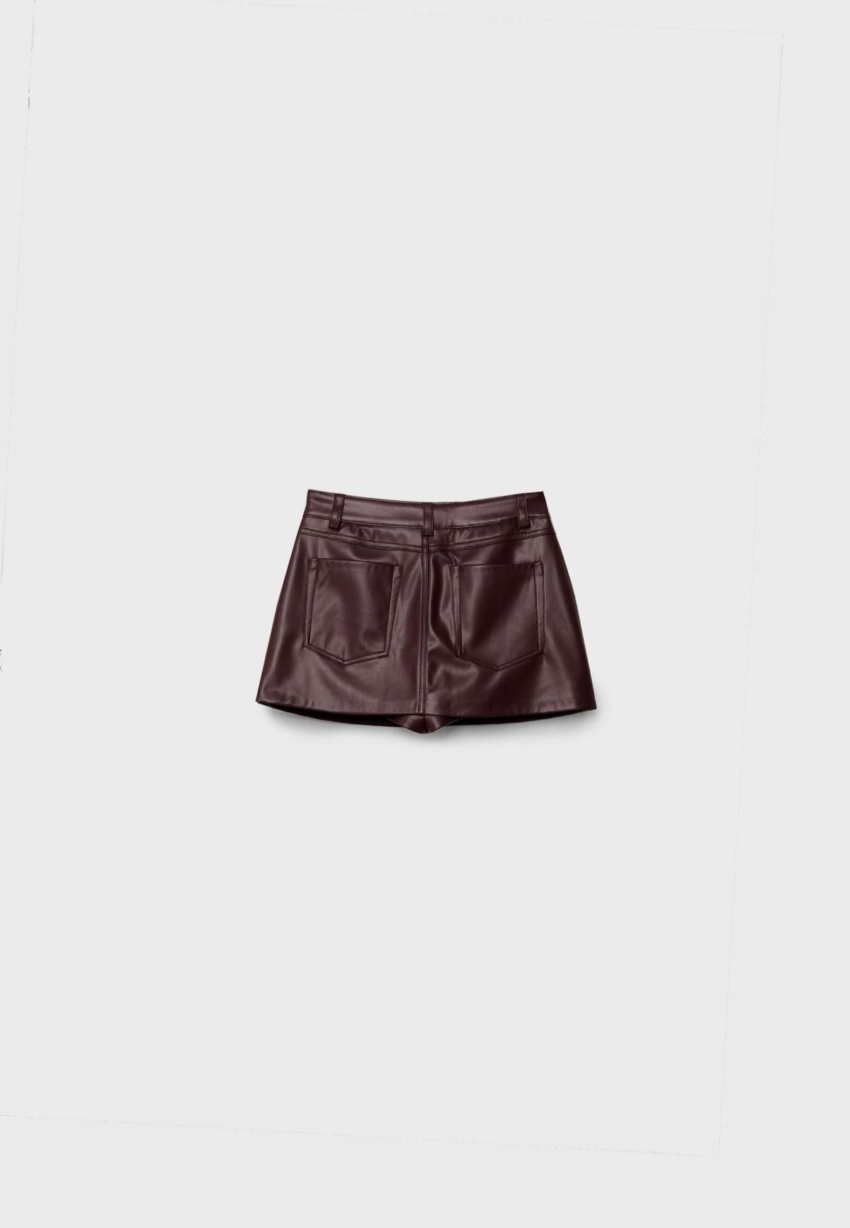 스트라디바리우스 레더 이펙트 미니 스커트 팬츠 1283/926 BURGUNDY - 상세 이미지 2