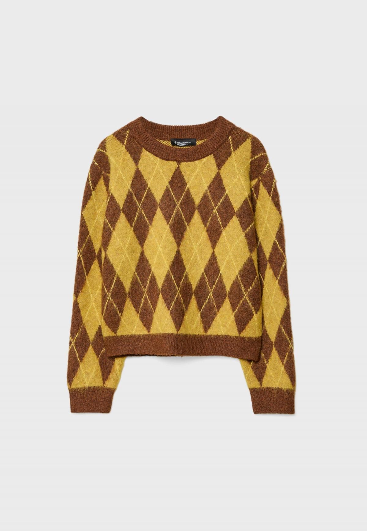 스트라디바리우스 아가일 패턴 라운드넥 니트 스웨터 5136/421 PALE CAMEL - 상품 이미지
