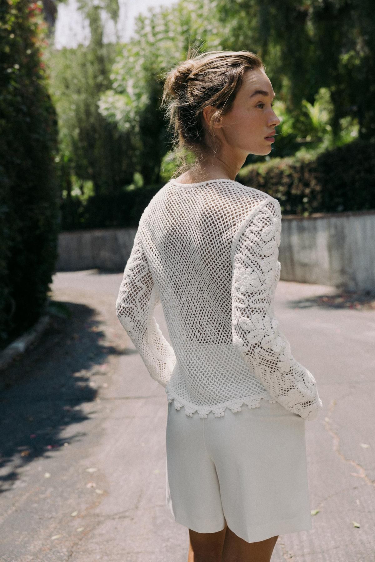 자라 레이스 자수 라운드넥 긴팔 탑 8779/631 WHITE - 상세 이미지 5