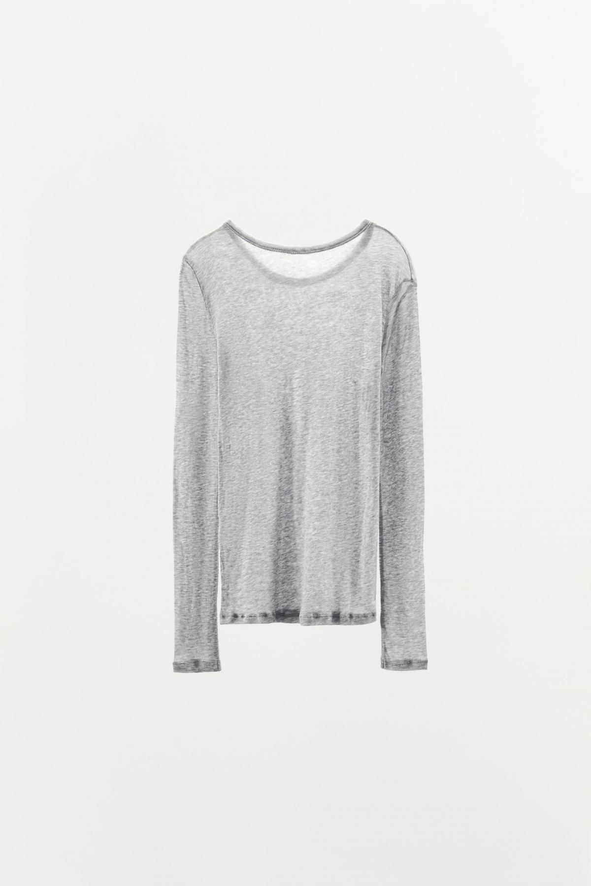 자라 베이직 슬림핏 코튼 라운드넥 긴팔 티셔츠 0264/600 GREY MARL - 상세 이미지 4