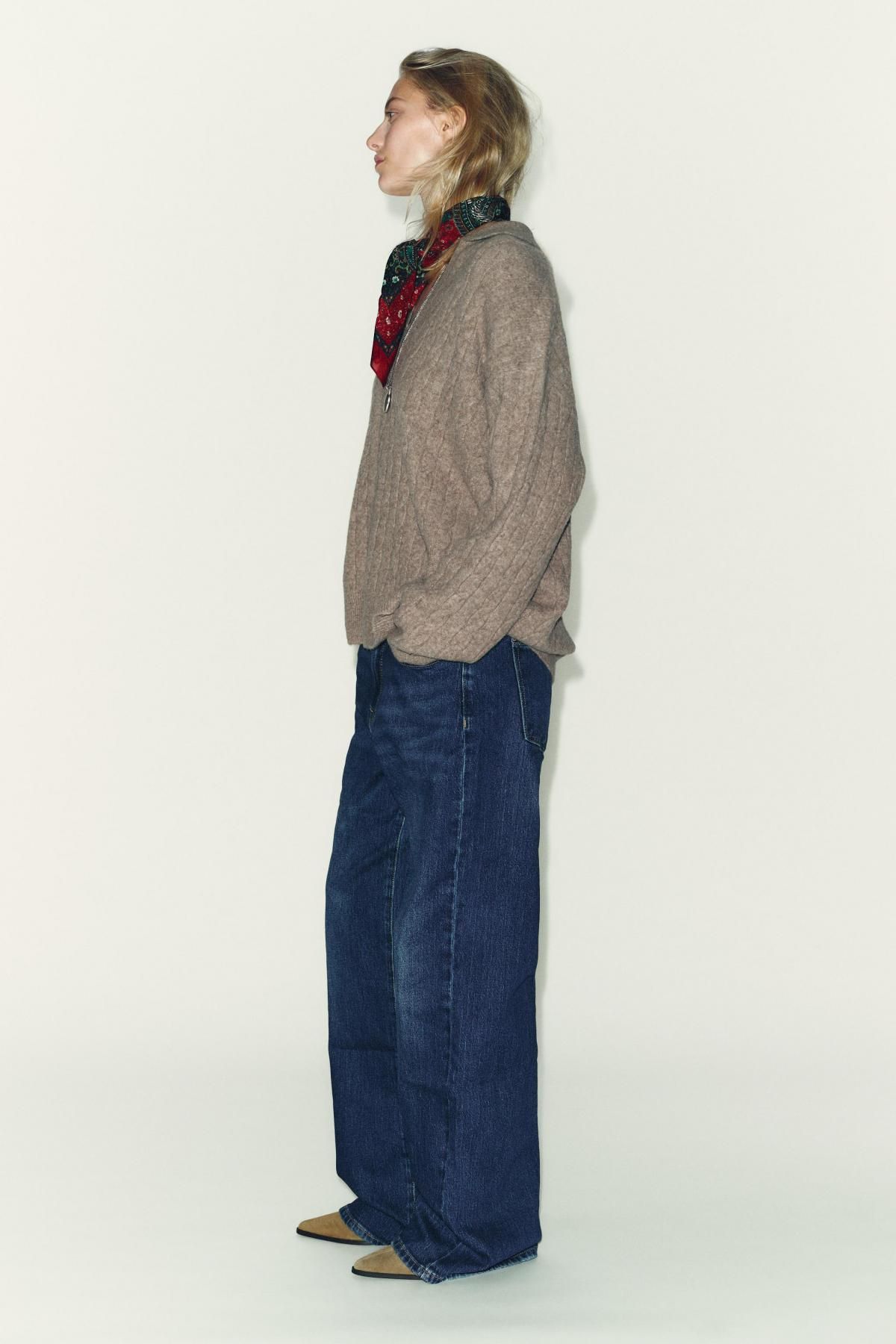 자라 케이블 니트 브이넥 폴로 스웨터 1509/108 MINK MARL - 상세 이미지 4