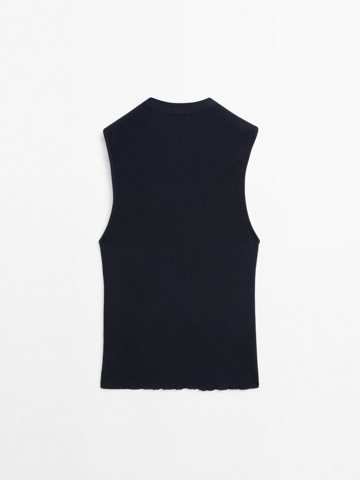 마시모두띠 미니멀 브이넥 리브드 니트 탑 6237/578 NAVY BLUE - 상세 이미지 5