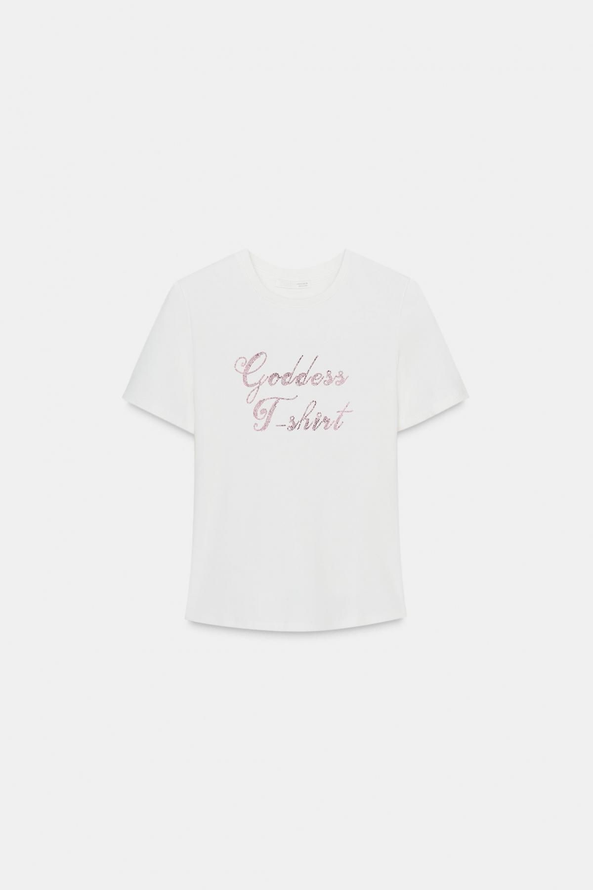 자라 라인스톤 슬림핏 라운드넥 반팔 티셔츠 5941/300 WHITE - 메인 이미지