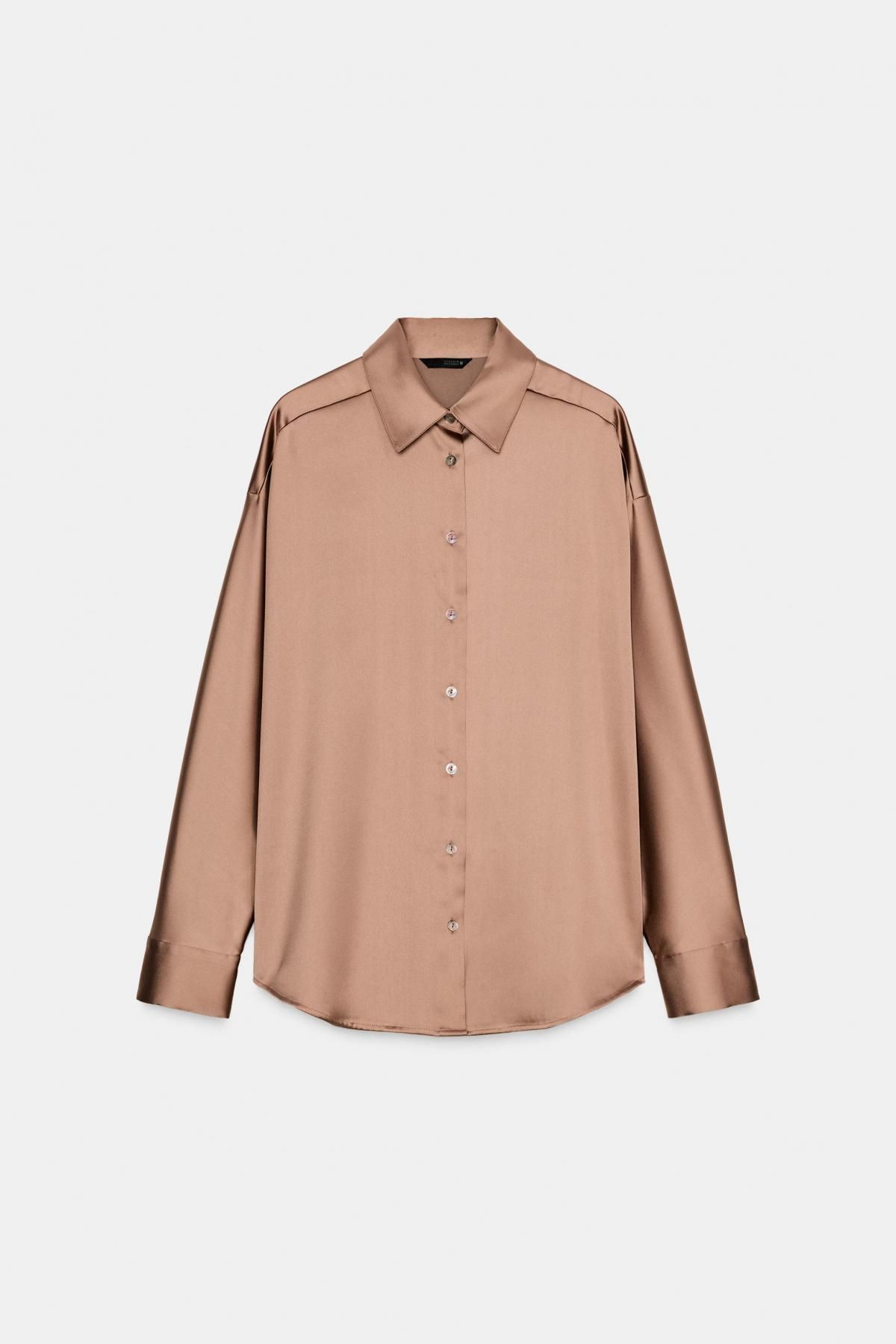 자라 새틴 드롭숄더 루즈핏 긴팔 셔츠 7969/252 MID-CAMEL - 메인 이미지