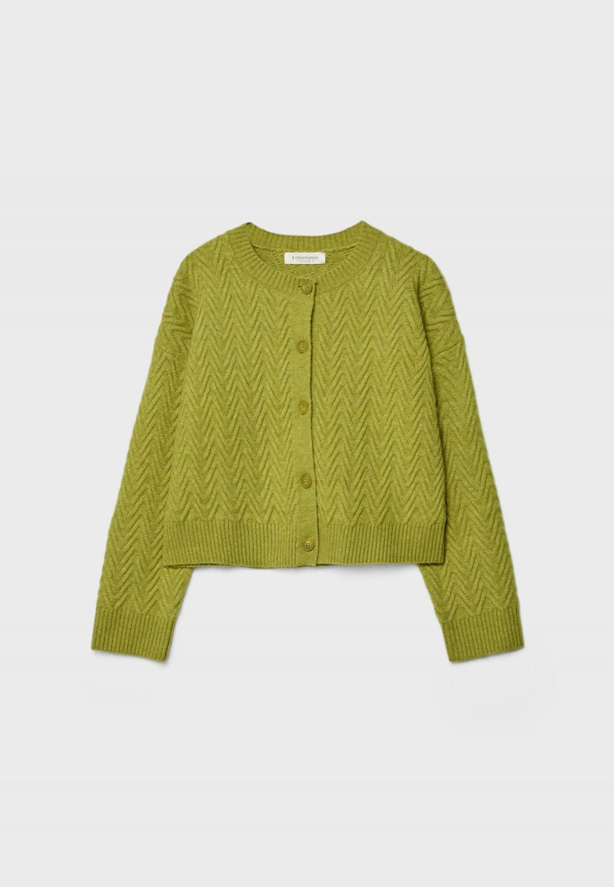 스트라디바리우스 케이블 니트 라운드넥 가디건 5098/412 OLIVE GREEN - 메인 이미지