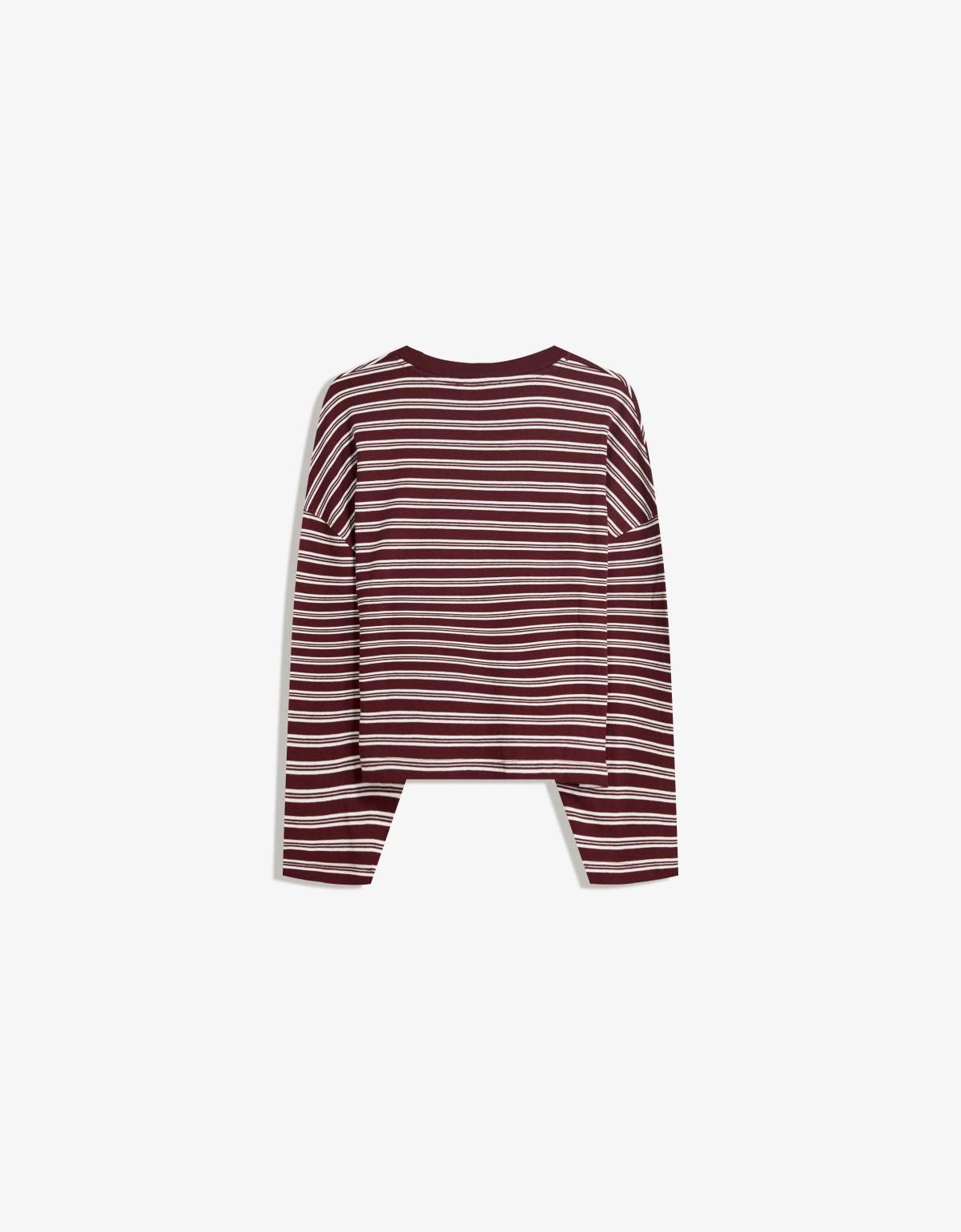 버쉬카 스트라이프 크루넥 긴팔 티셔츠 7547/443 BURGUNDY - 상세 이미지 5