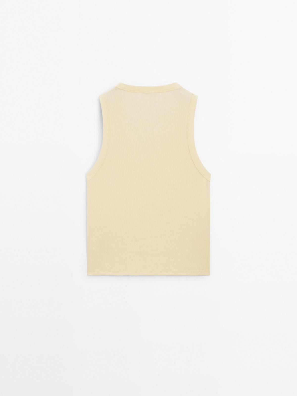 마시모두띠 미니멀 브이넥 100 코튼 민소매 티셔츠 6804/107 PALE YELLOW - 상세 이미지 4