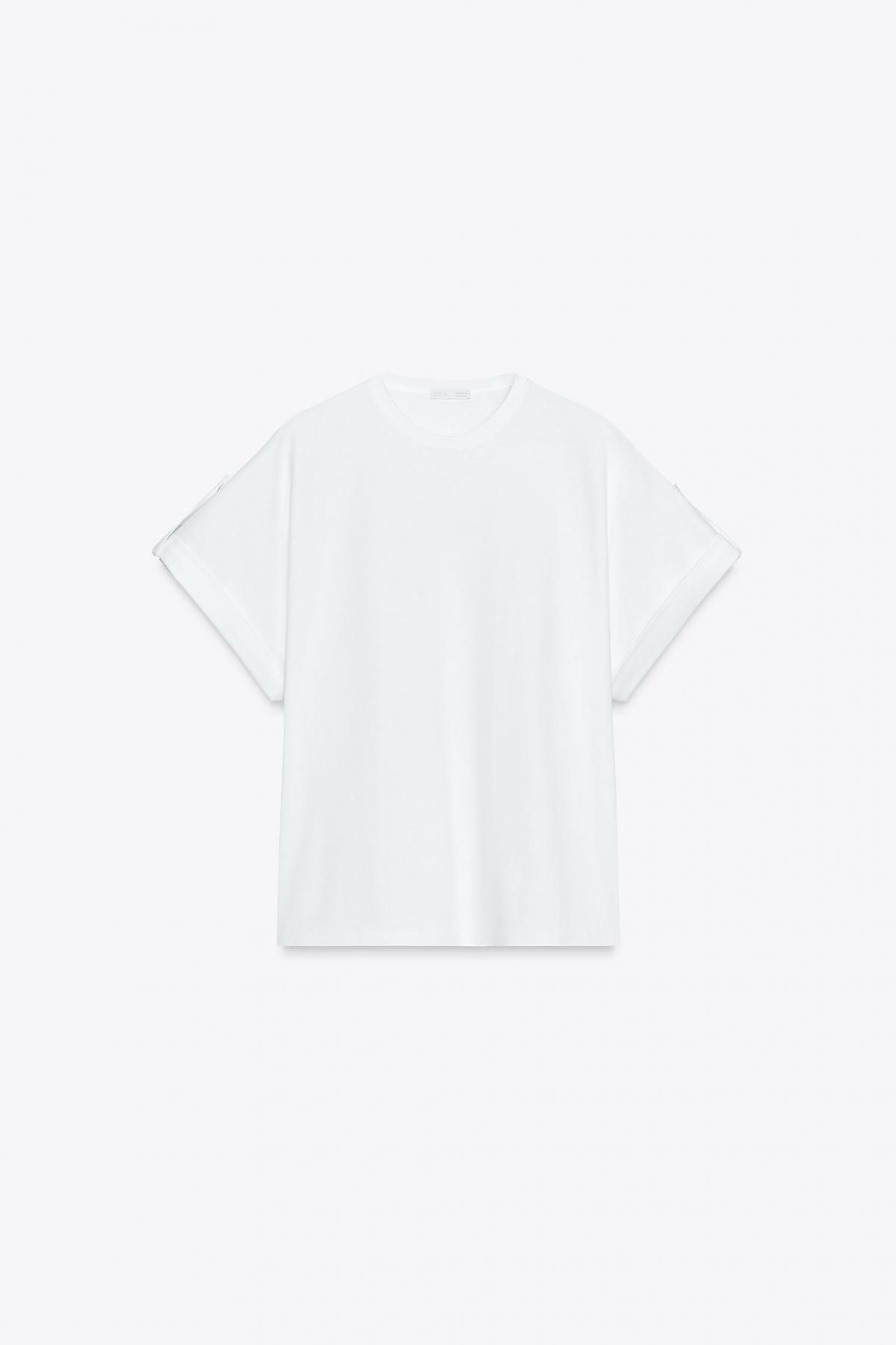 자라 코튼 버튼탭 라운드넥 반팔 티셔츠 0264/021 WHITE - 메인 이미지