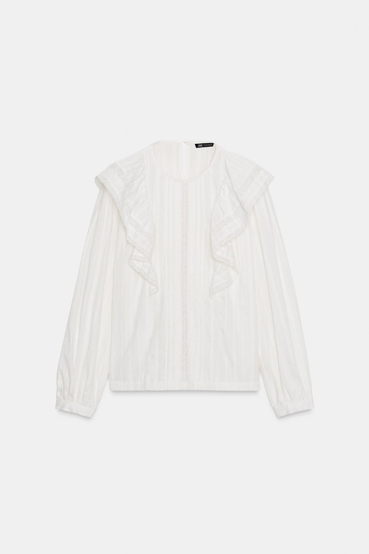 자라 로맨틱 러플 라운드넥 블라우스 8372/269 OYSTER-WHITE - 메인 이미지
