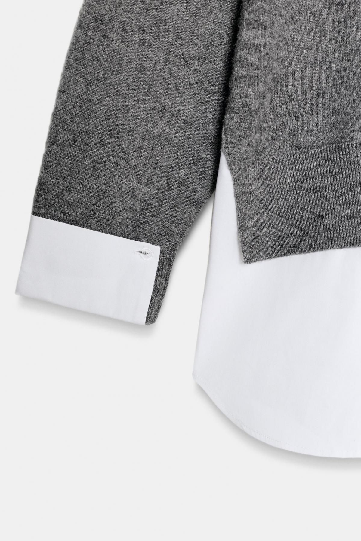 자라 하이넥 포플린 레이어드 니트 스웨터 1957/112 WHITE / GREY - 상세 이미지 5