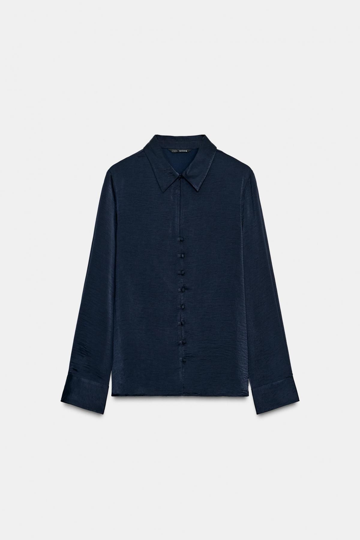 자라 새틴 베이직 슬릿 디테일 긴팔 셔츠 6962/223 NAVY BLUE - 메인 이미지