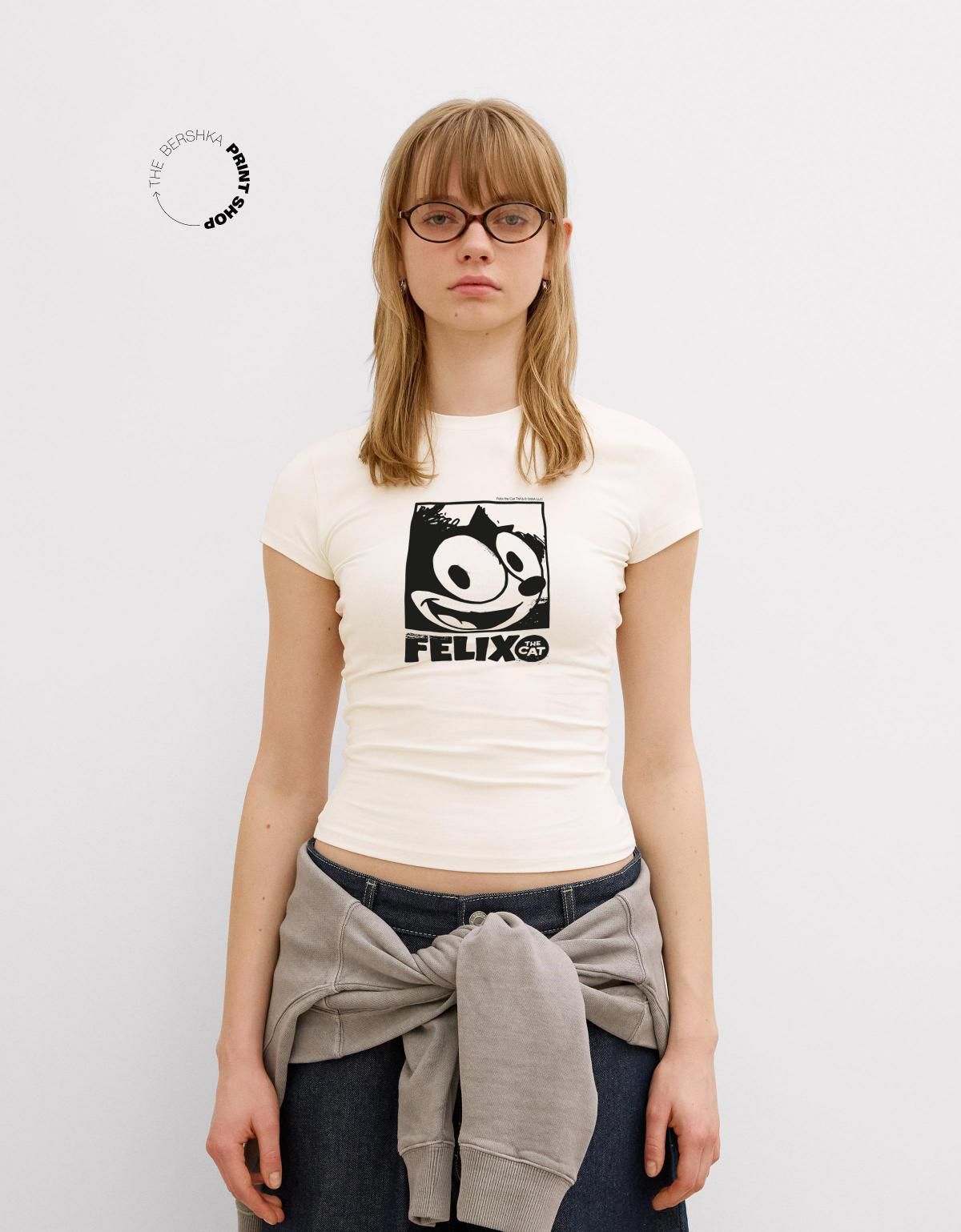 버쉬카 펠릭스 더 캣 그래픽 크롭 반팔 티셔츠 2686/817 OFF WHITE - 상품 이미지