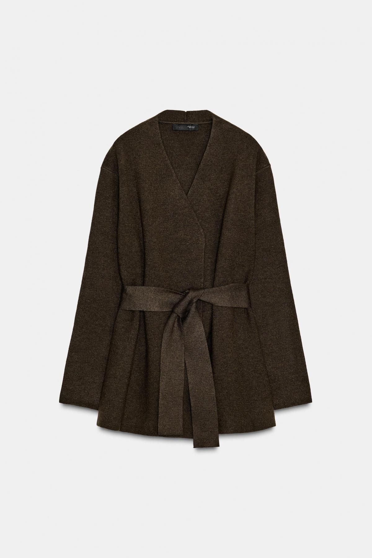 자라 벨티드 브이넥 니트 가디건 2756/100 BROWN - 메인 이미지