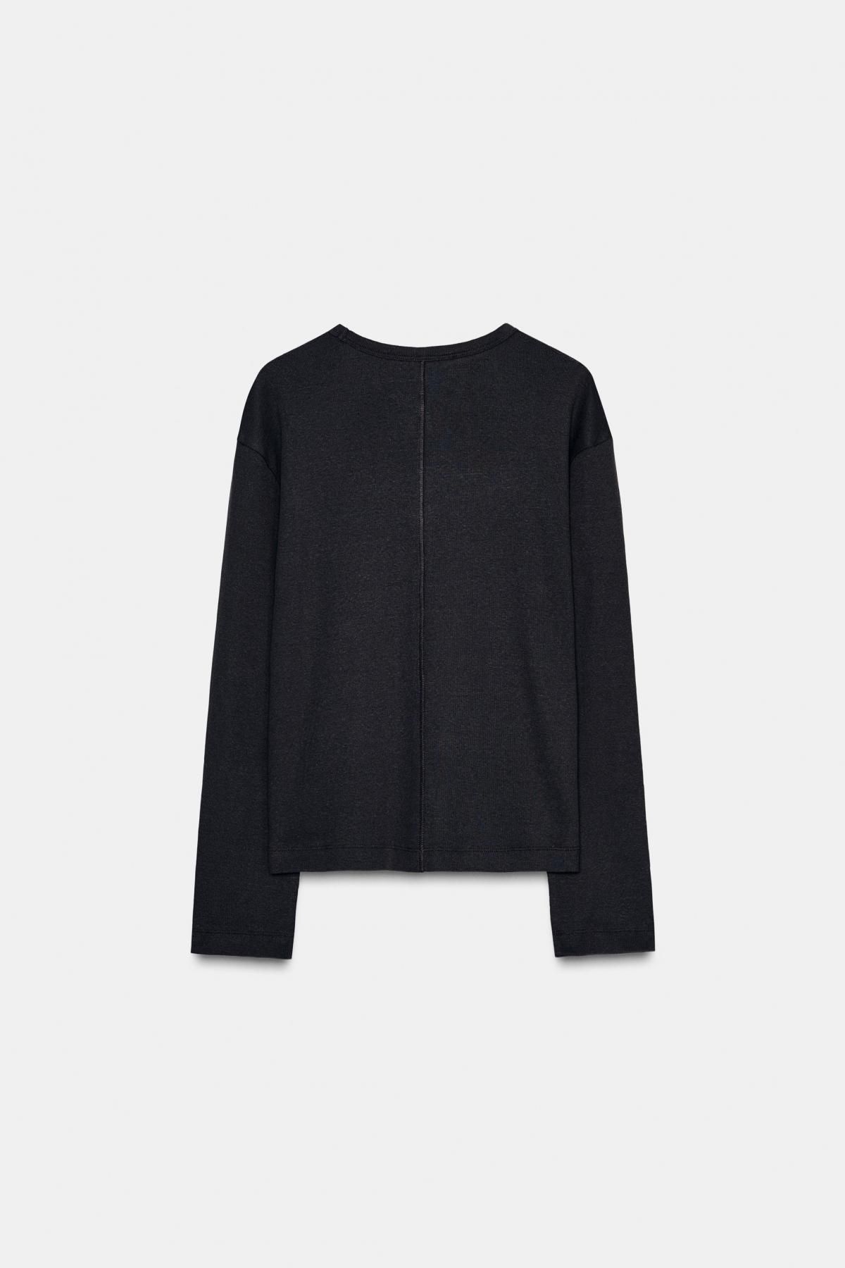자라 베이직 슬림핏 골지 라운드넥 긴팔 티셔츠 6912/630 CHARCOAL 이미지 6