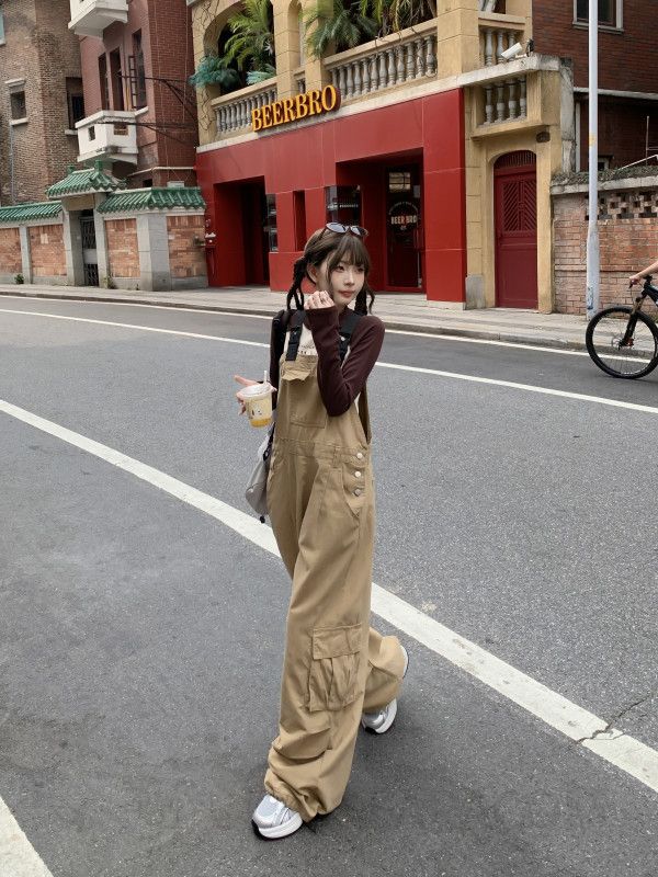 여성용 오버올 여름 캐주얼 와이드 점프수트 시원한 착용감과 편안한 핏 데일리룩 활용도 높은 스타일 멜빵바지 - 상세 이미지 3