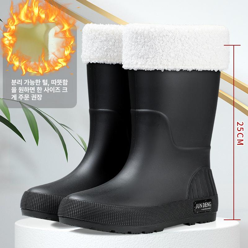 여성 PVC 방수 미끄럼방지 레인부츠 패션 장화 겨울 신발 313 미드로우 블랙 35-36 이미지 6