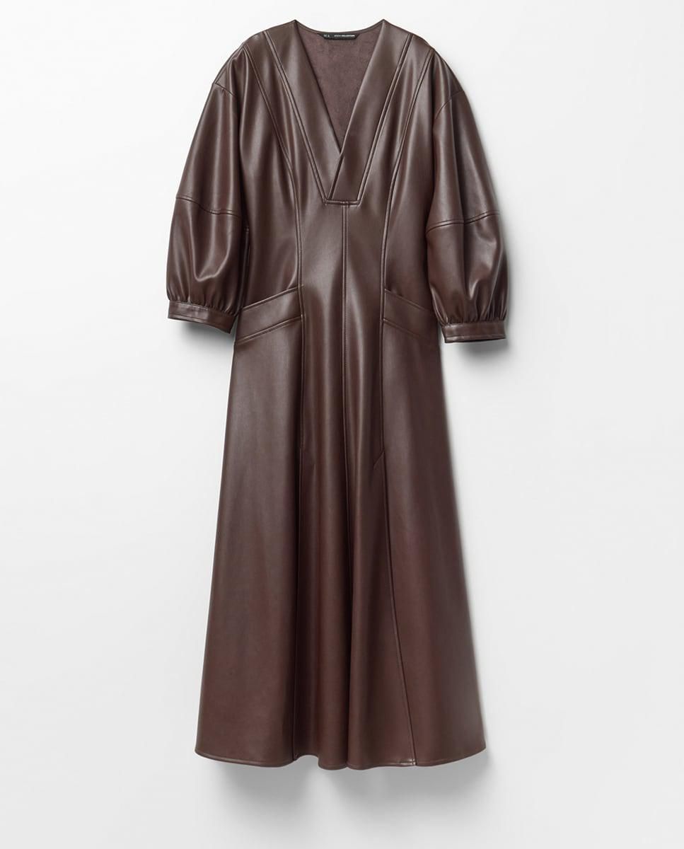 스페라 페이크 레더 브이넥 롱 원피스 56240008773 MARRON OSCURO - 상품 이미지