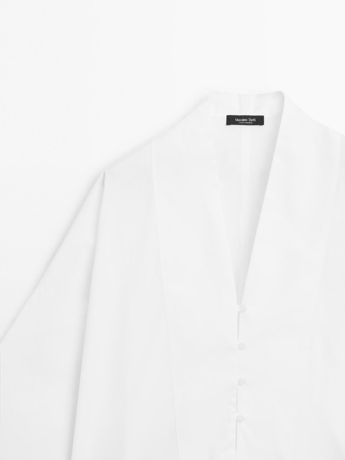 마시모두띠 100코튼 와이드슬리브 브이넥 버튼업 블라우스 5142/842 WHITE - 상세 이미지 5