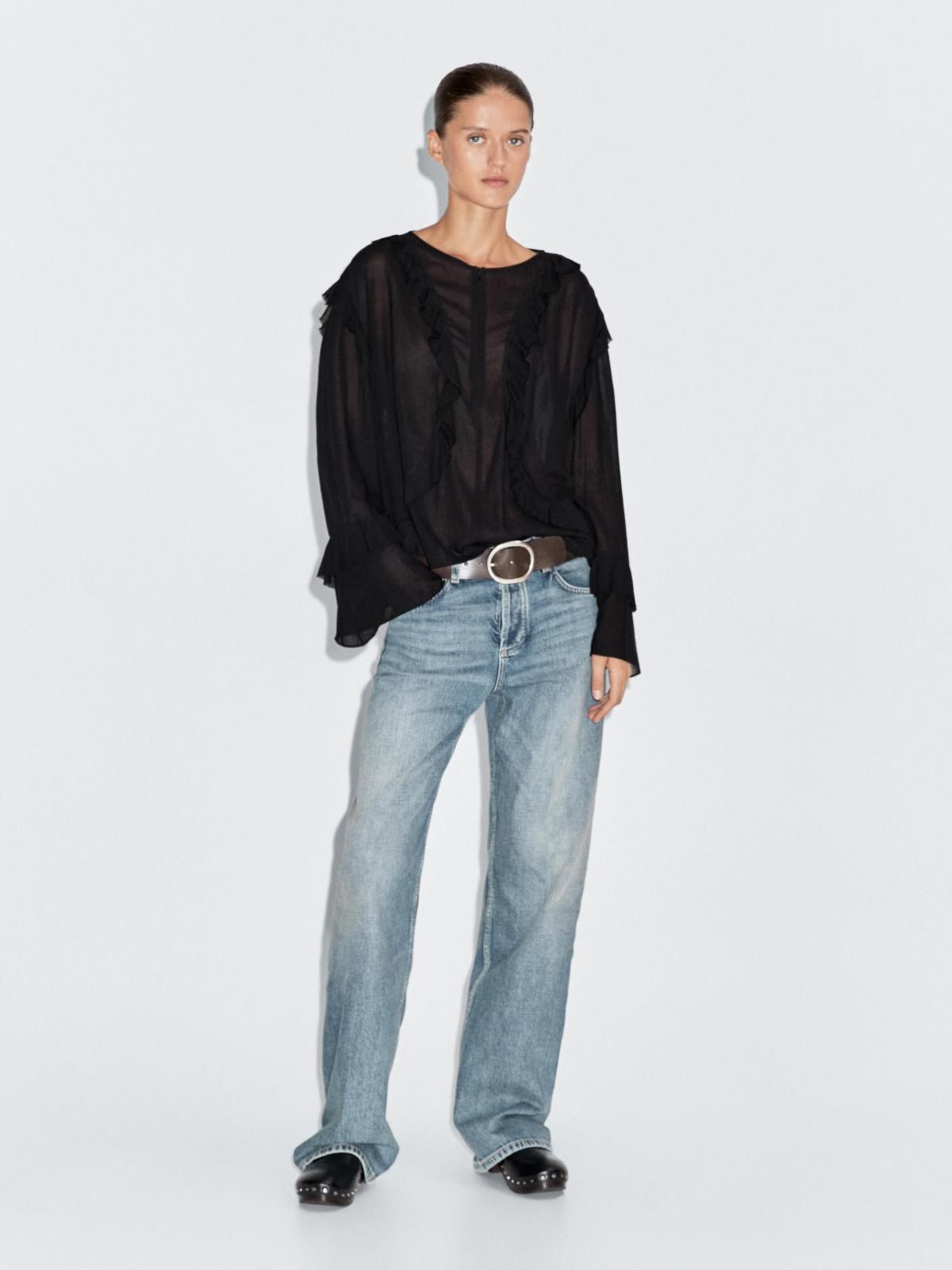 마시모두띠 블랙 집업 시스루 러플 블라우스 5160/960 BLACK - 상세 이미지 2